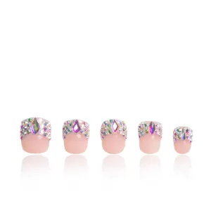 Press on Nails Angel's Tear Rhinestone| Handmade with Full Covered Crystals | Reusable Fake Nails | Square Short 0.8 in | H48-M