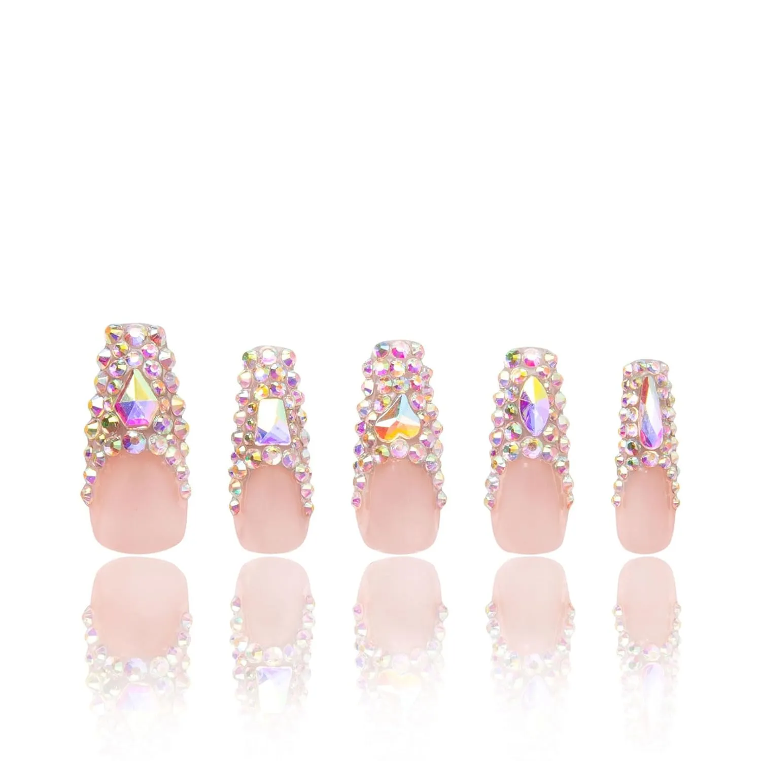 Press on Nails Angel's Tear Rhinestone | Handmade with Full Covered Crystals | Reusable Full Cover Nails | Coffin Classic Regular 1.3 in | H48-L