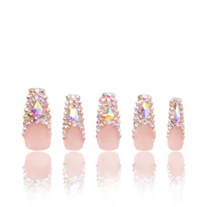 Press on Nails Angel's Tear Rhinestone | Handmade with Full Covered Crystals | Reusable Full Cover Nails | Coffin Classic Regular 1.3 in | H48-L