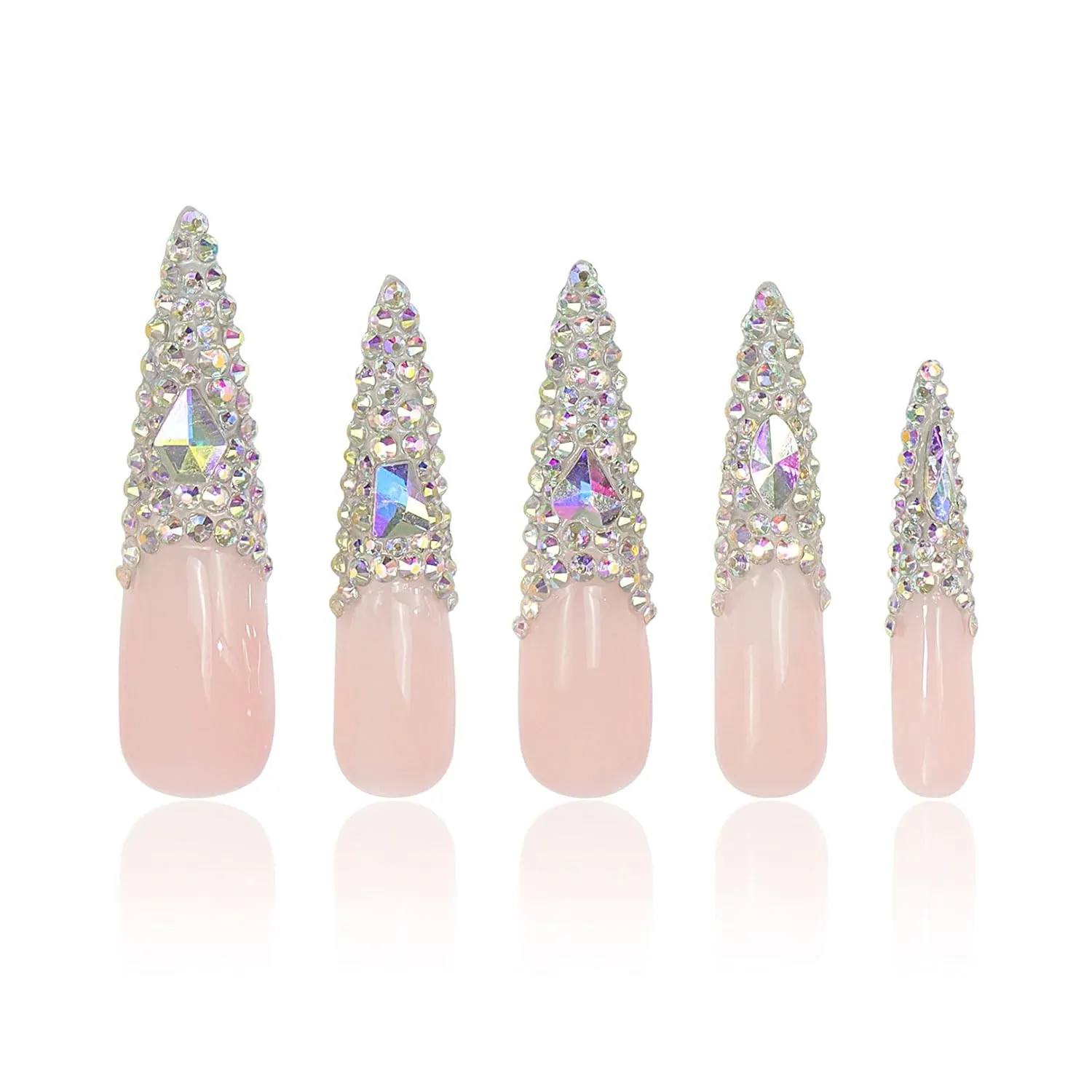 Press on Nails Angel's Tear Rhinestone | Handmade with Full Covered Crystals | Reusable Full Cover Nails | Stiletto Long 2.2 in | H48-L