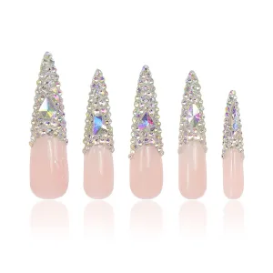 Press on Nails Angel's Tear Rhinestone | Handmade with Full Covered Crystals | Reusable Full Cover Nails | Stiletto Long 2.2 in | H48-L