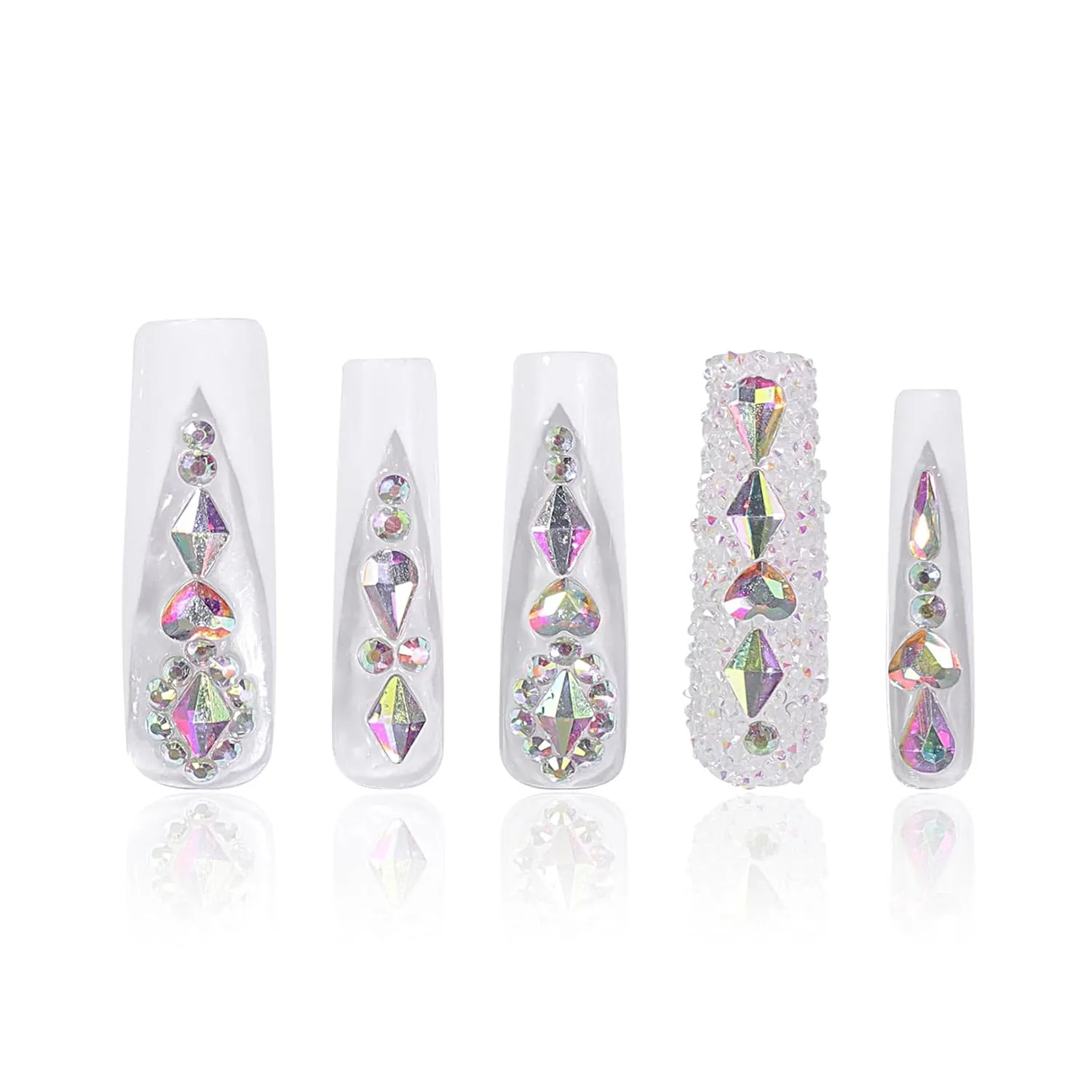 Press on Nails Aurora Light | Handmade with Full Covered Crystals | Reusable Fake Nails | Square Mid length 1.7in | H36-M