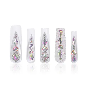 Press on Nails Aurora Light | Handmade with Full Covered Crystals | Reusable Fake Nails | Square Mid length 1.7in | H36-M