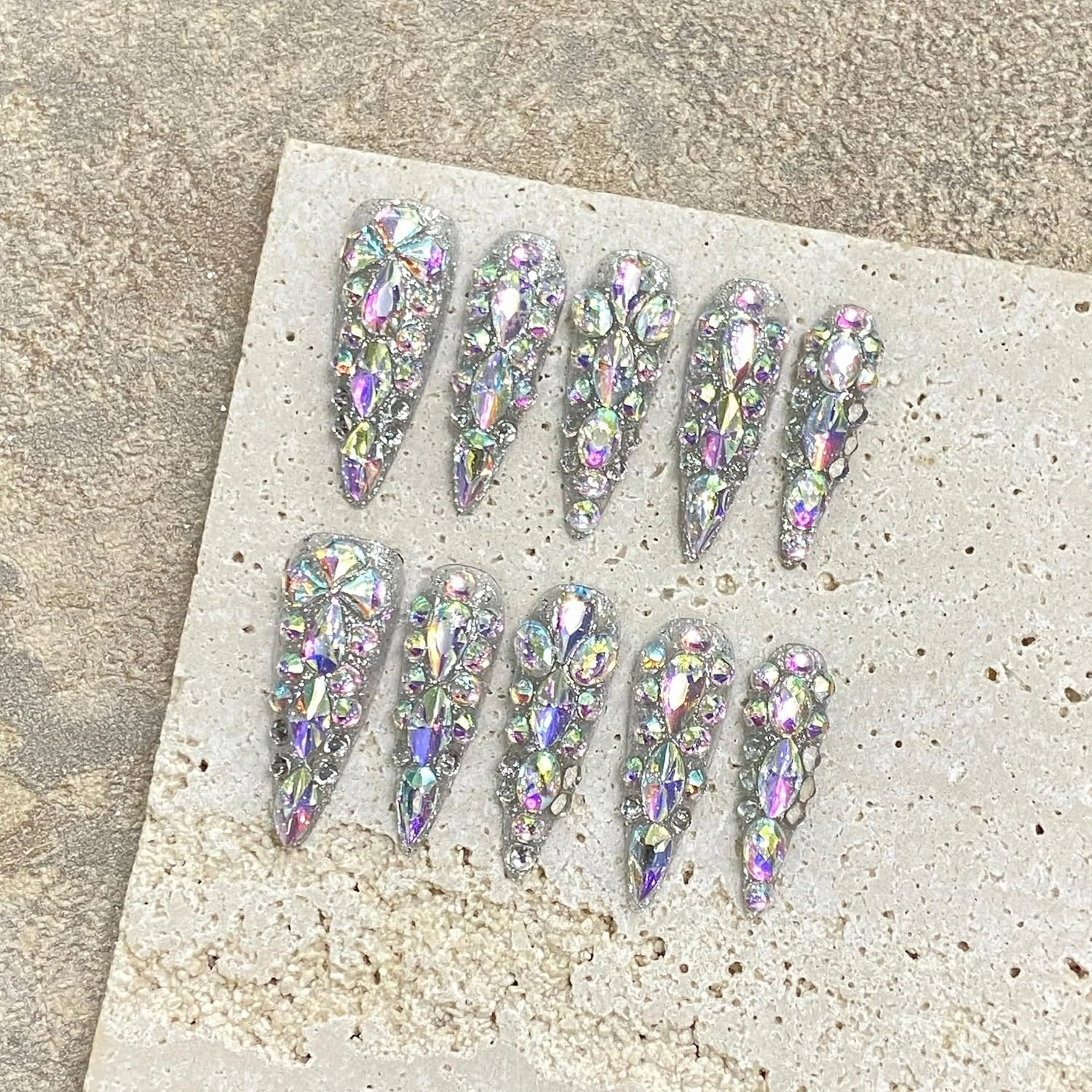Press On Nails (100% Handmade),Length Version,Handmade Painted Nail Art by Nail Technician,Luxury Party and Holiday Styles (Laser Illusion, Small)