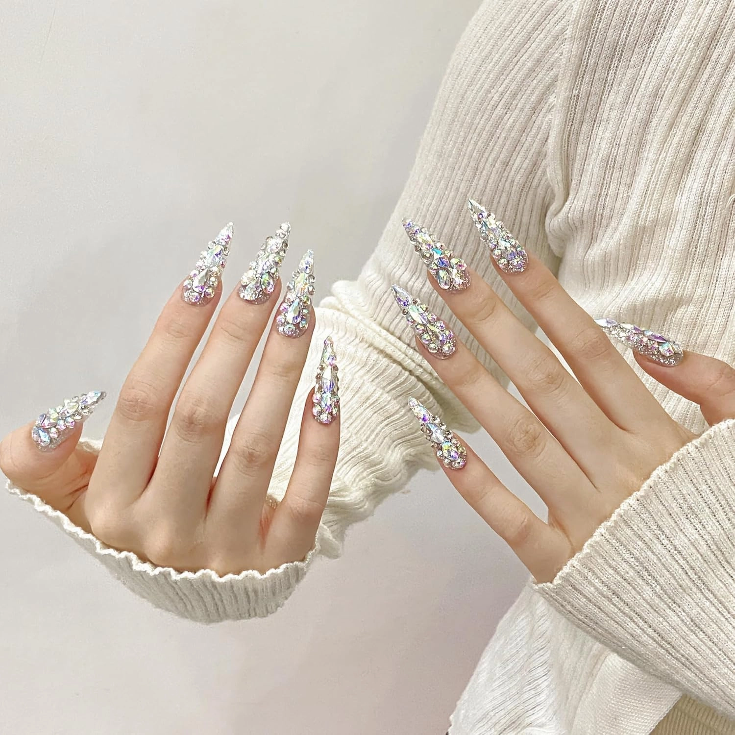 Press On Nails (100% Handmade),Length Version,Handmade Painted Nail Art by Nail Technician,Luxury Party and Holiday Styles (Laser Illusion, Small)