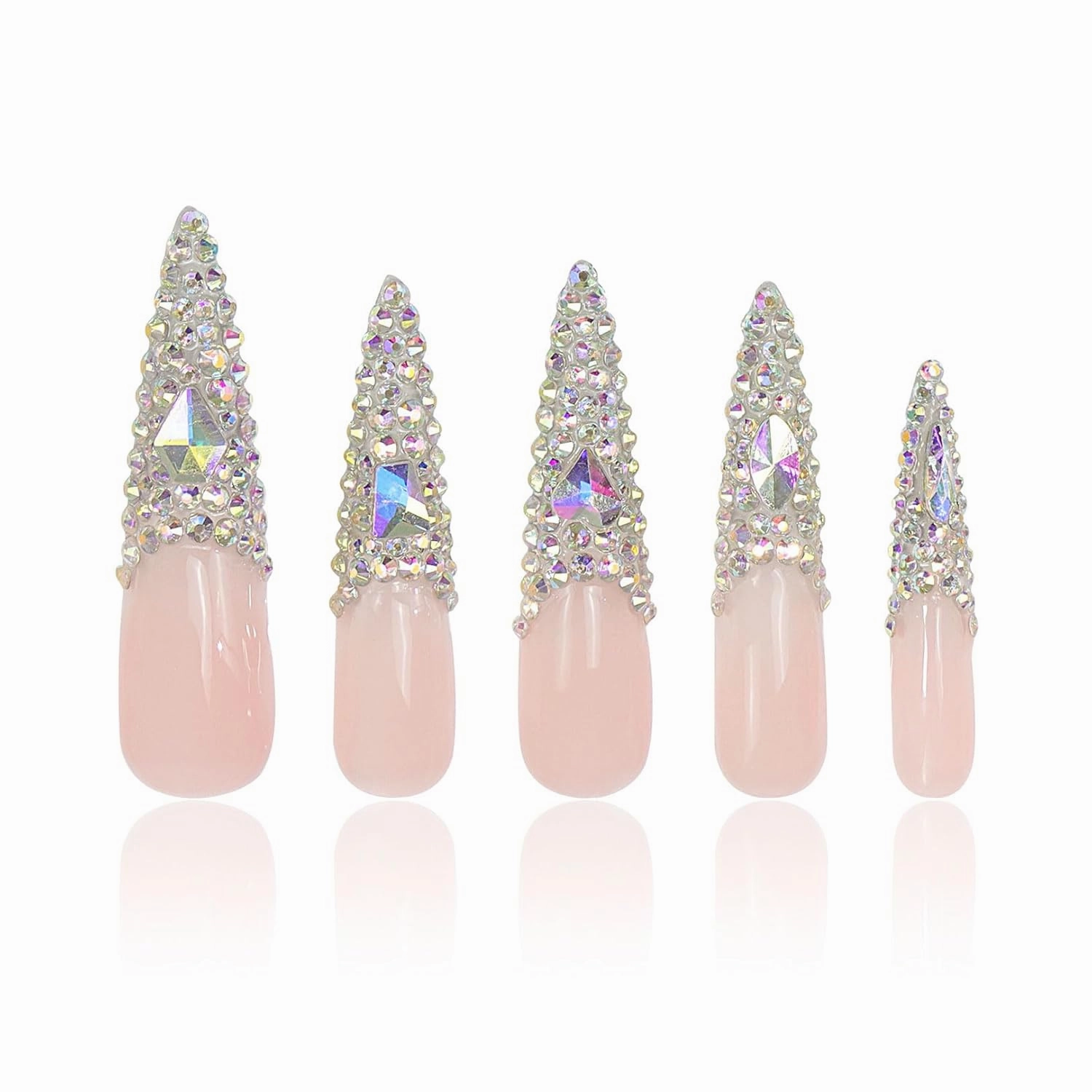 Press on Nails Angel's Tear Rhinestone | Handmade with Full Covered Crystals | Reusable Full Cover Nails | Stiletto Long 2.2 in | H48-M
