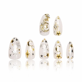 Press on Nails Celestial Radiance | Handmade with Full Covered Crystals | Reusable Full Cover Nails | Almond Regular 1.0 in | P006-M