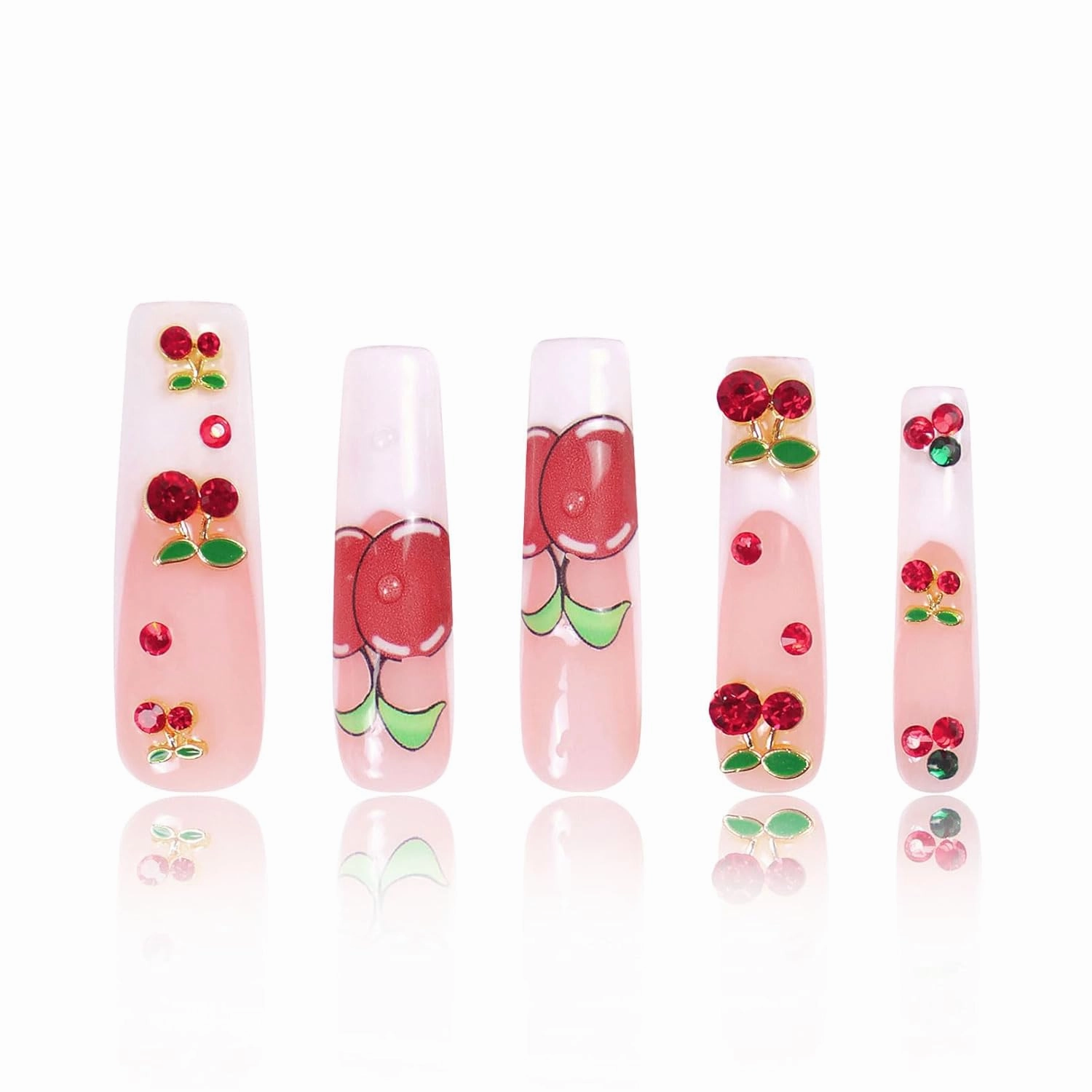 Press on Nails My Sweetie French Tip| Handmade with Full Covered Crystals| Reusable Fake Nails| Square Mid length 1.7in| H162-L