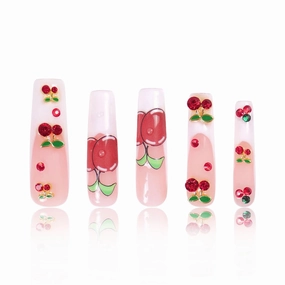 Press on Nails My Sweetie French Tip| Handmade with Full Covered Crystals| Reusable Fake Nails| Square Mid length 1.7in| H162-L