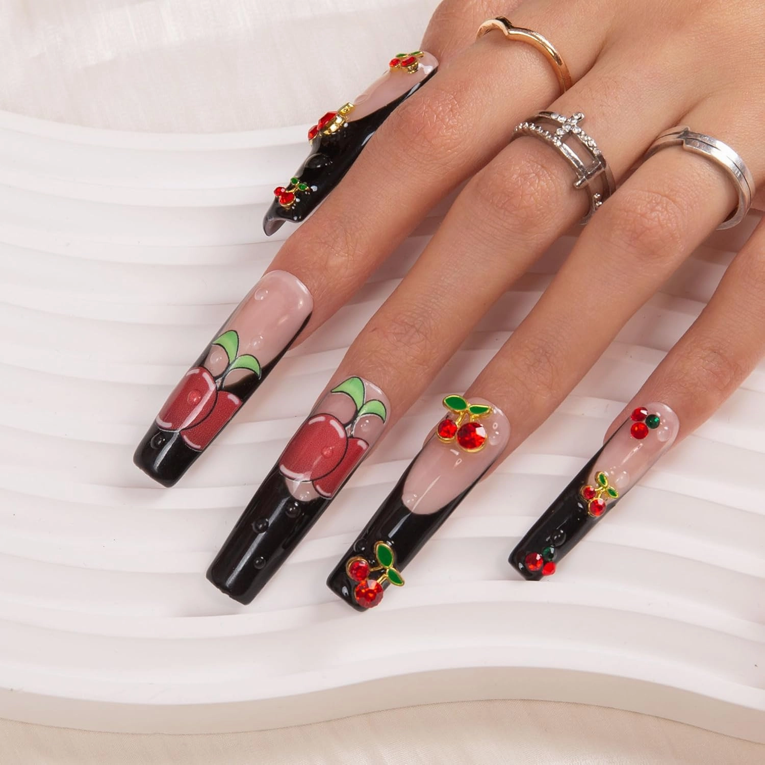 Press on Nails My Sweetie French Tip| Handmade with Full Covered Crystals| Reusable Fake Nails| Square Mid length 1.7in| H162-L