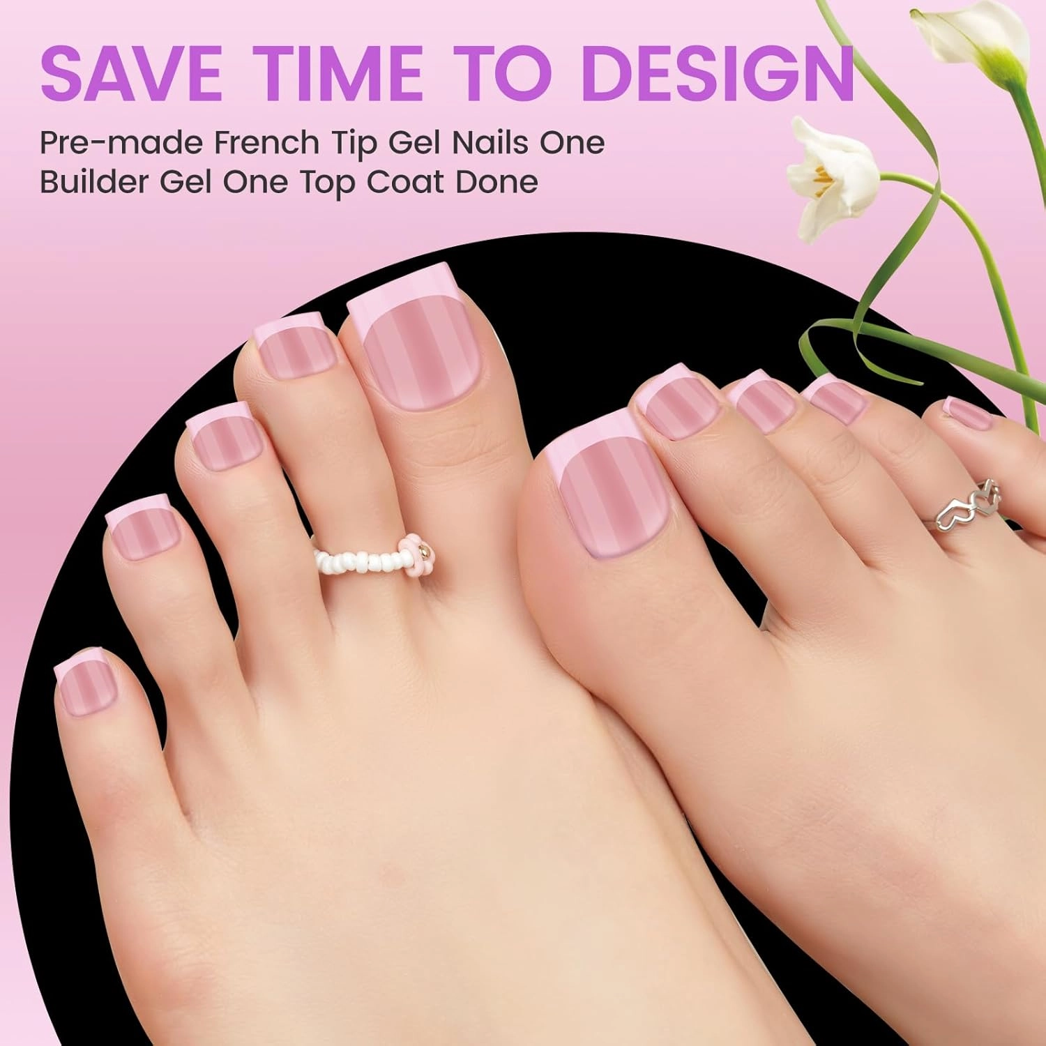 Press On Toenails for Women,SITELENABY Pink French Toe Nail Press Ons Toe Tips,180 pcs Square Toe Nail Tips,15 Sizes Soft Gel False Toenail Extension Press On Nails,Full Cover Acrylic for Salon X