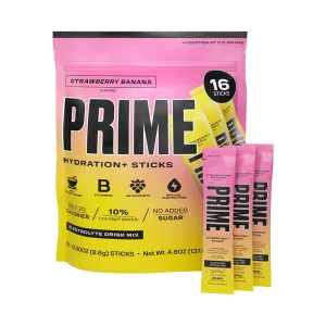 PRIME HYDRATION  Sticks Strawberry Banana | Hydration Powder Single Serve Sticks | Electrolyte Powder On The Go | Low Sugar | Caffeine-Free | Vegan | 16 Sticks