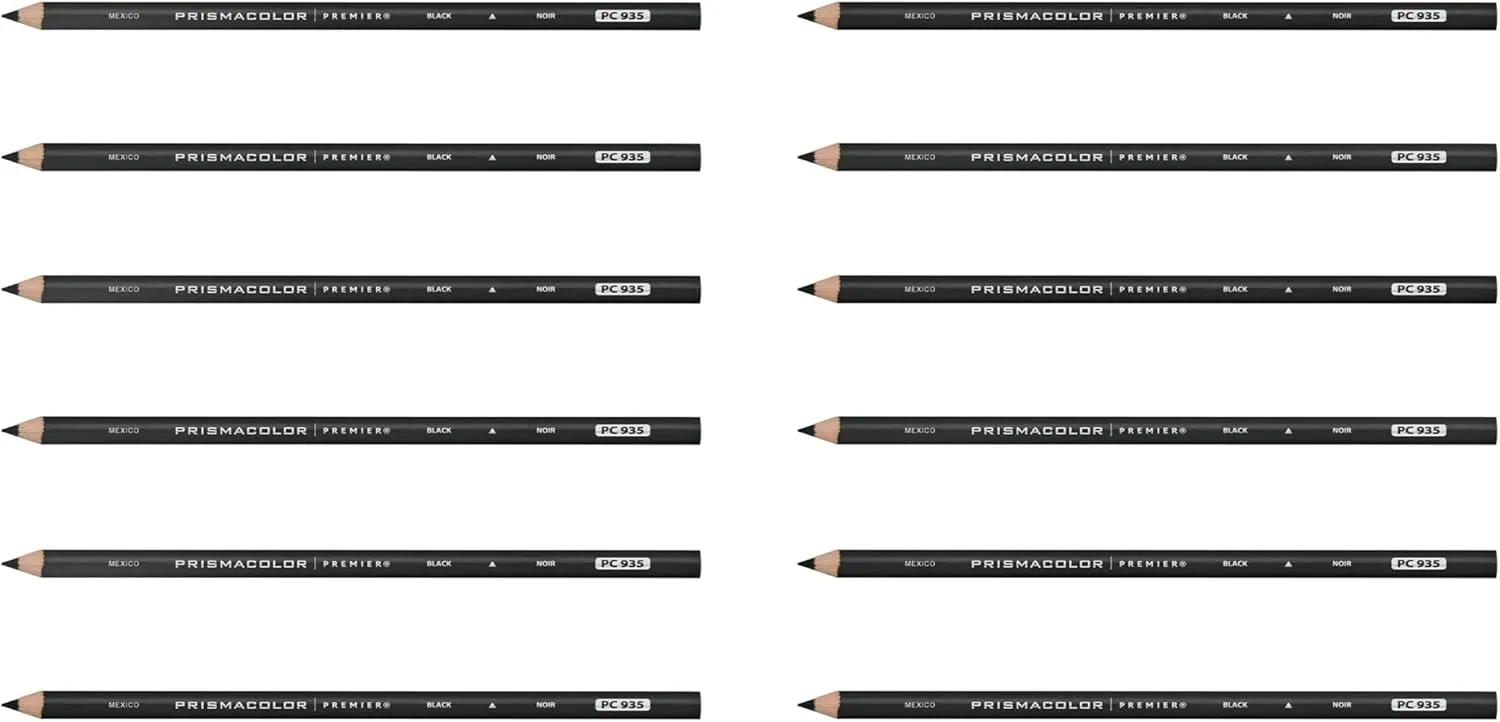 Prismacolor Premier Colored Pencils, Black Lead/Black Barrels, 12/Pk (3363)