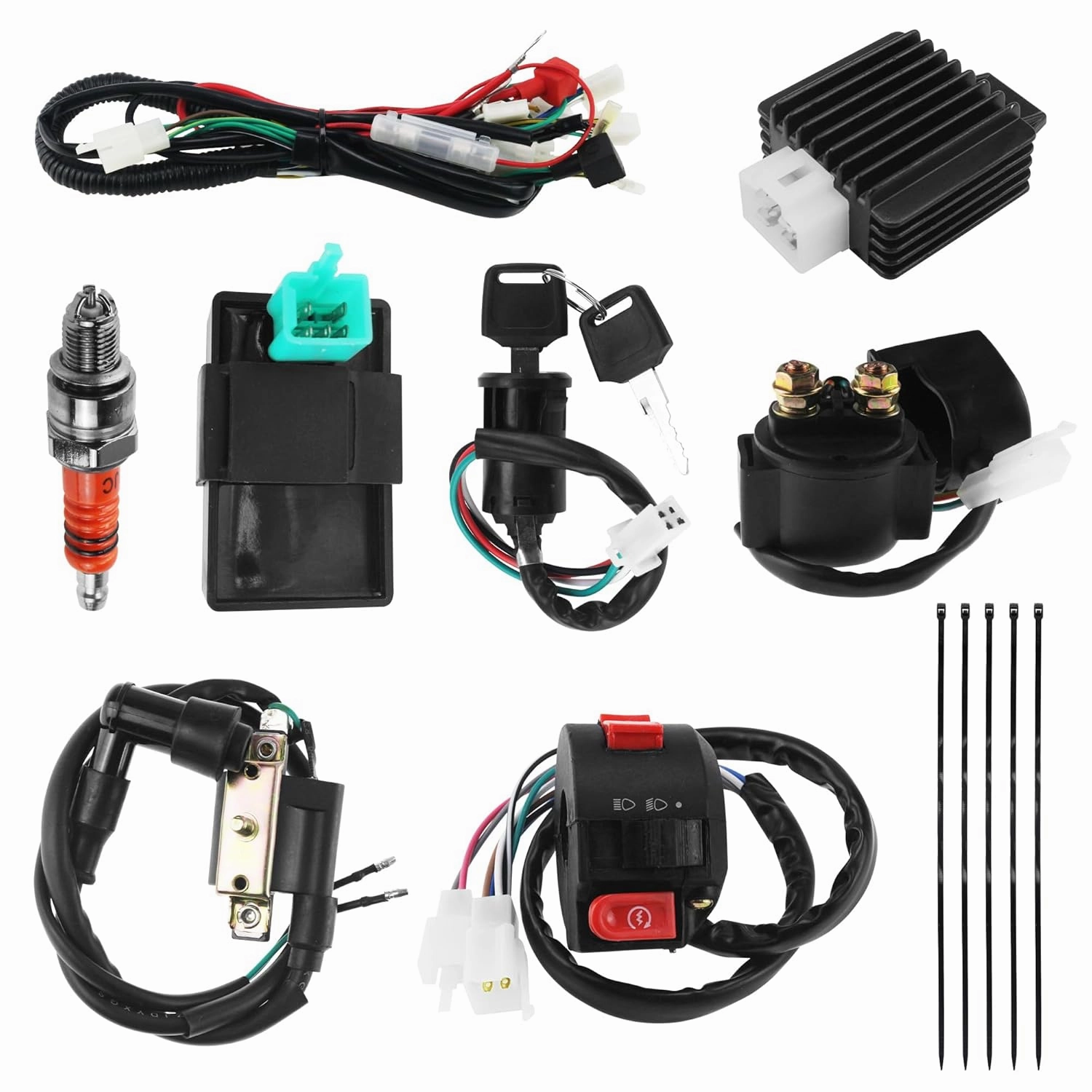 PRO BAT 110cc ATV Wiring Harness Kit for Most 50cc 70cc 90cc 110cc 125cc Chinese Mini Kids ATV Quad 4 Stroke Wheeler Parts with Starter Solenoid Relay Ignition Voltage Regulator CDI