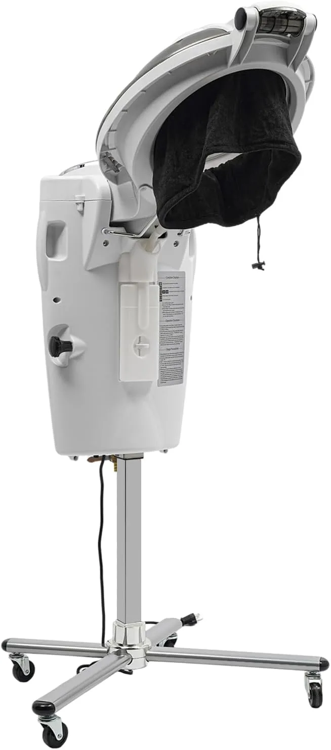 Professional Hair Salon Steamer, Multifunctional Ultrasonic Mist Ozone Hair Care Salon SPA Steamer Oil Treatment Machine 12 Color Lights Height Adjustable for Natural Hair Caring (White)