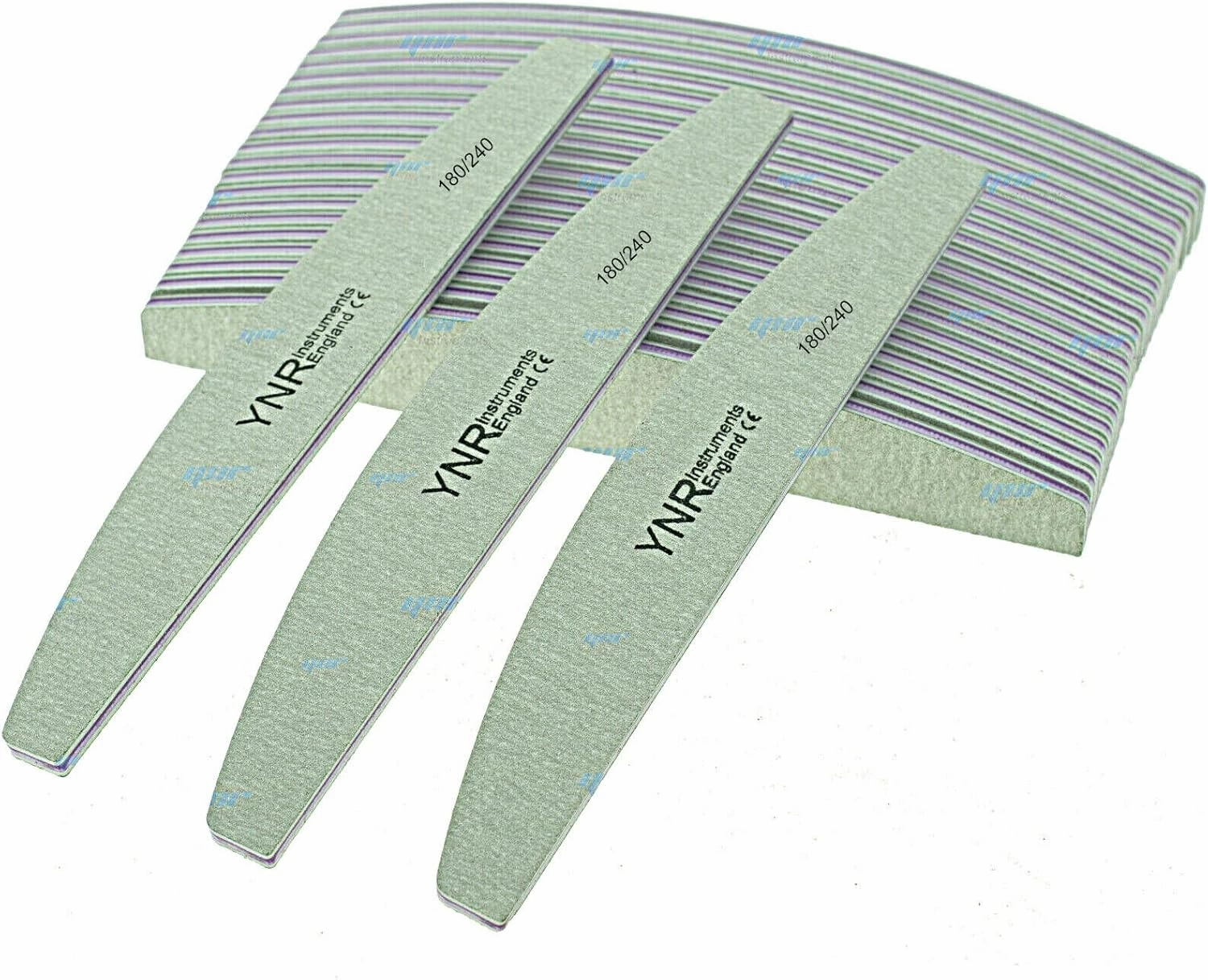 Professional Nail Files Double Sided Emery Board(180/240 Grit) Nail Styling Tools Half Moon/Curved/Diamond Buffer Pet Grooming Tools (50 Pcs)