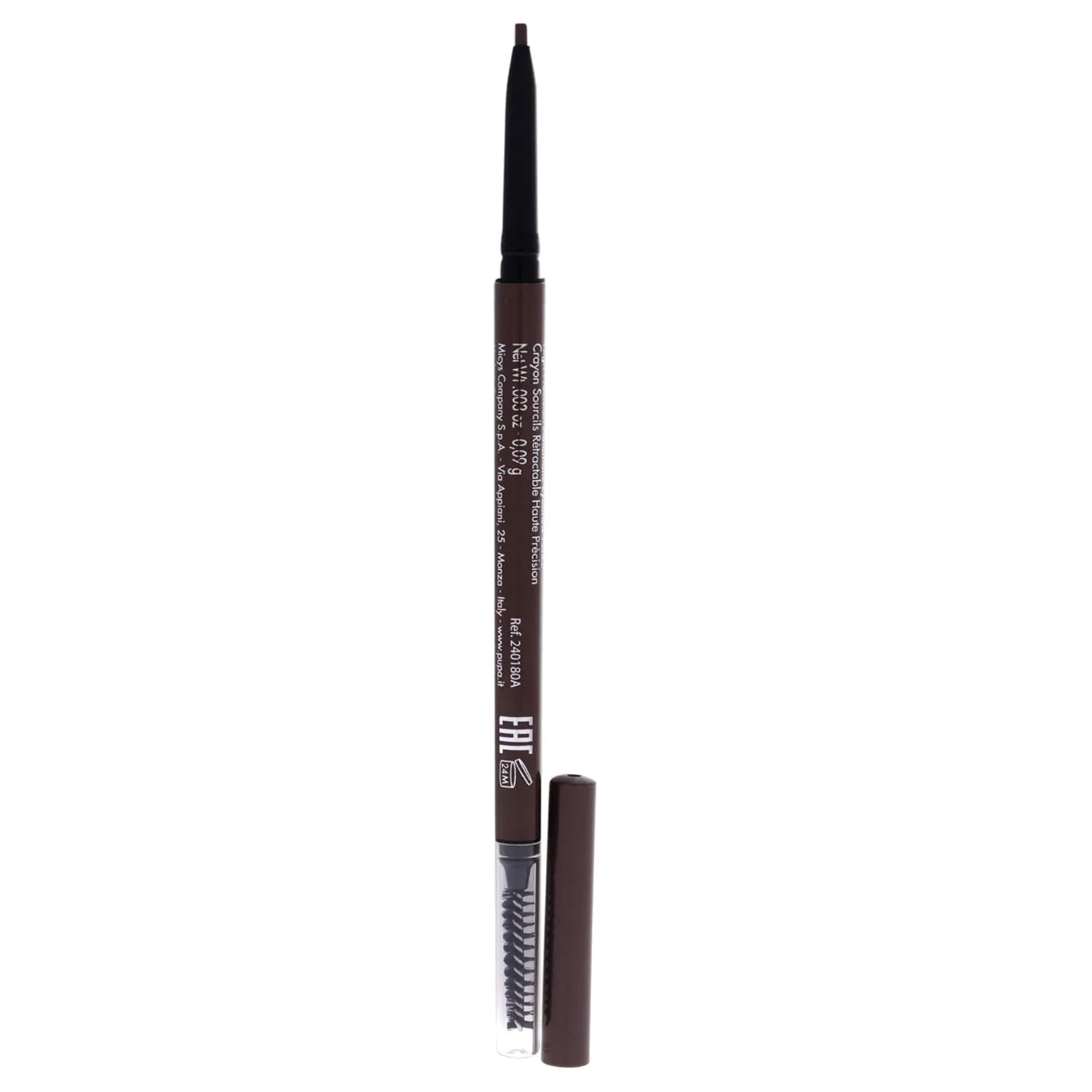 PUPA Milano High Definition Eyebrow Pencil - Easily Shape And Define Flawless Eyebrows - Fill And Volumize For Beautiful Thick Brows - Sculpt Your Arches With Smooth Precision - 002 Brown - 0.003 Oz