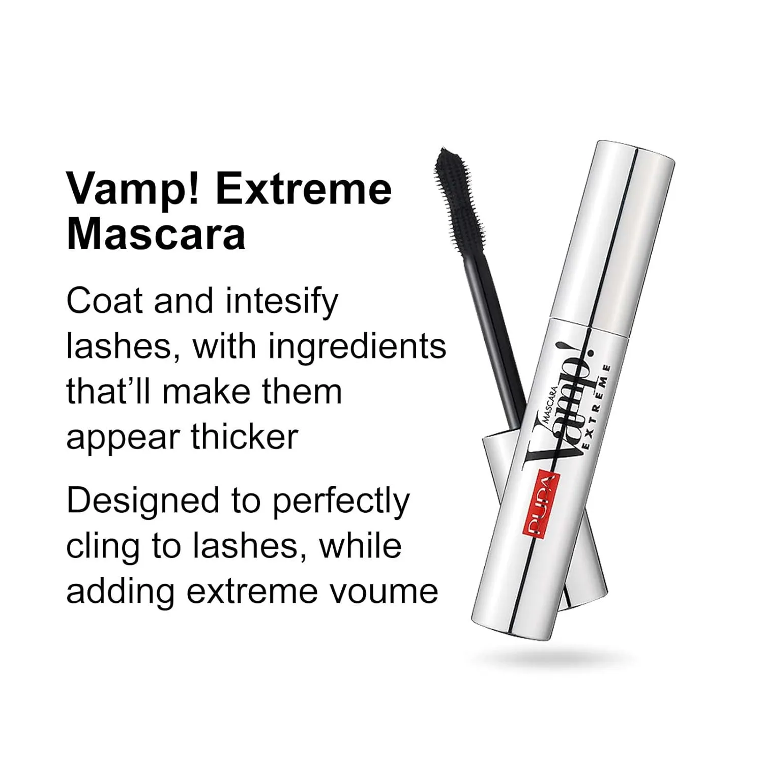PUPA Milano Vamp! Extreme Mascara - For Voluminous And Dramatic Eyelashes Lengthening Defining Formula Adds Impact Boost Your Eye Allure With Long, Thick Lashes 010 Extra Black 0.4 Oz, I0111752