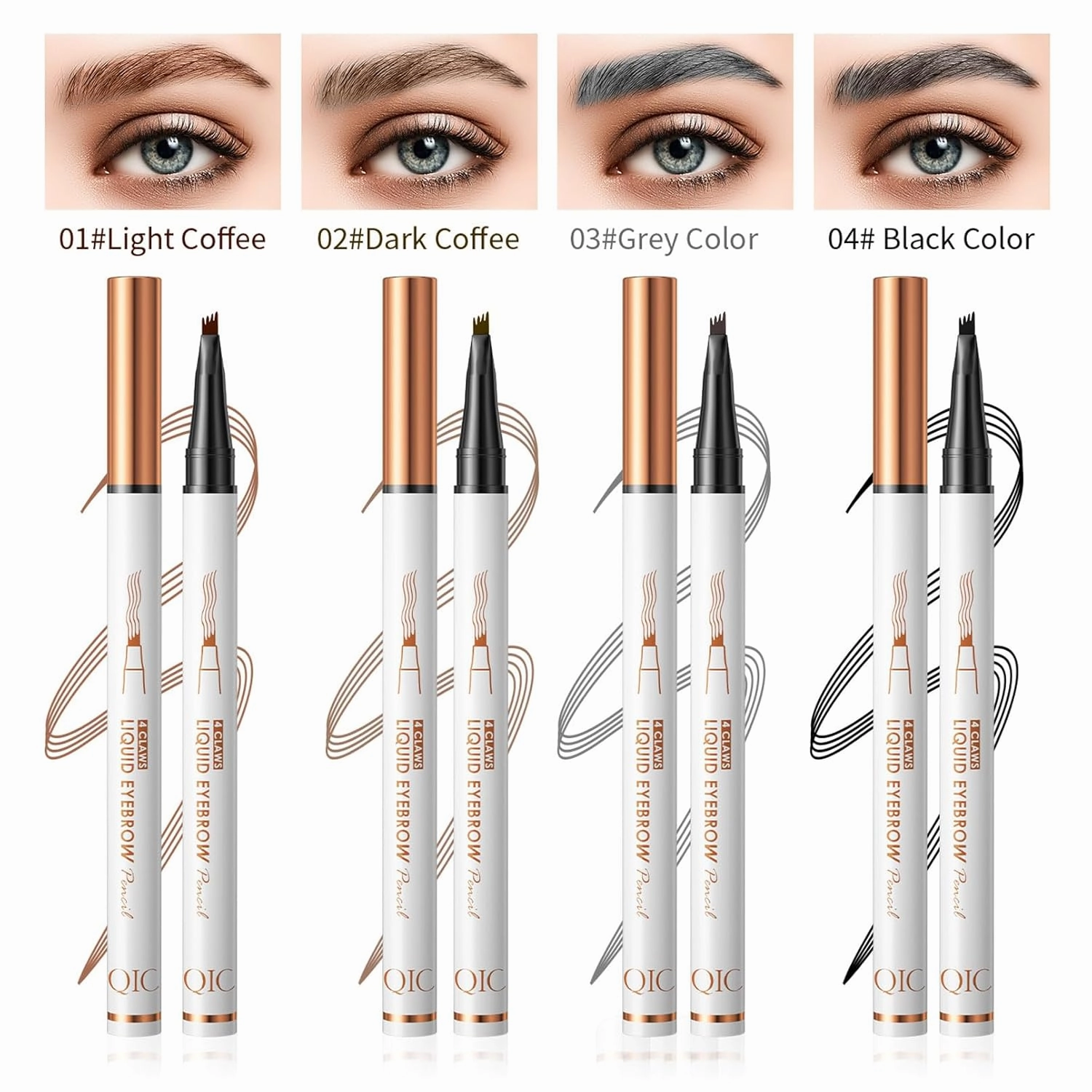 Q707 4 Tipped Precise Brow Pen – Long-Lasting Waterproof Eyebrow Pencil for Natural, Defined Brows – Easy to Use, Suitable for All Skill Levels (6#Black Brown)