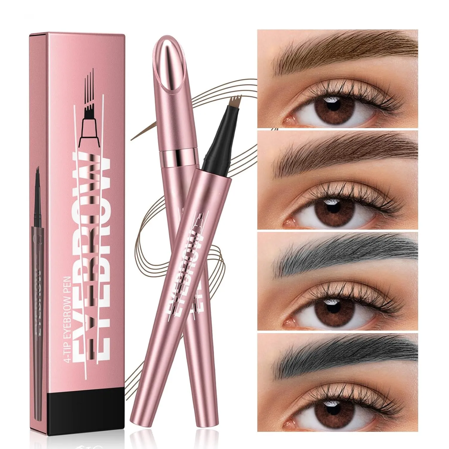 Q708 3D Microblading Eyebrow Pencil, Waterproof, 4-Tipped, Long-Lasting, Micro-Fork Applicator for Natural Brows, All Skin Tones (2#Dark Brown)