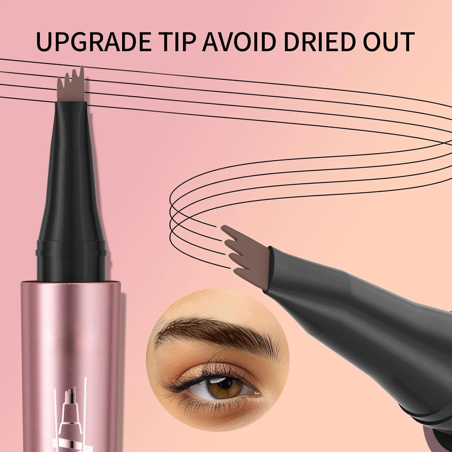 Q708 3D Microblading Eyebrow Pencil, Waterproof, 4-Tipped, Long-Lasting, Micro-Fork Applicator for Natural Brows, All Skin Tones (2#Dark Brown)