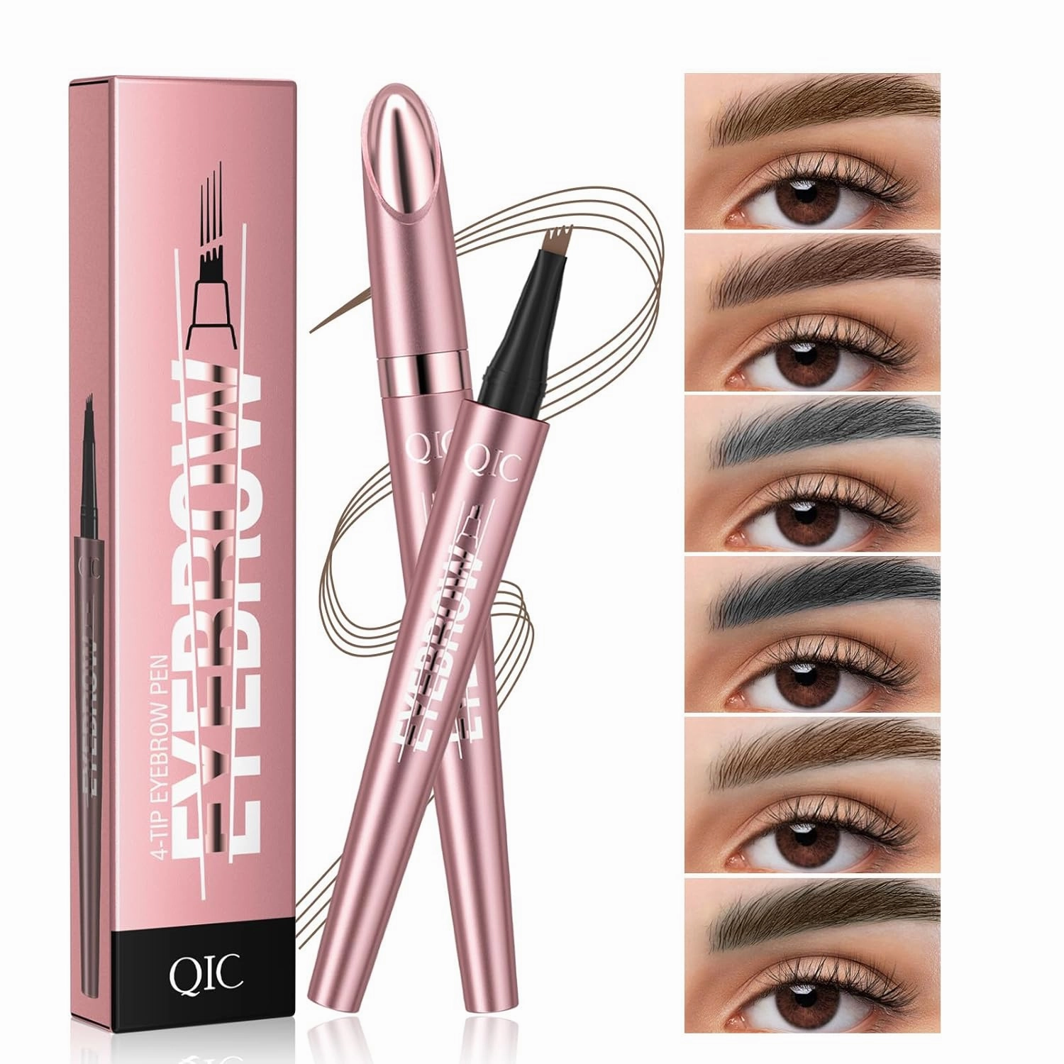 Q708 3D Microblading Eyebrow Pencil, Waterproof, 4-Tipped, Long-Lasting, Micro-Fork Applicator for Natural Brows, All Skin Tones(5#Brown)