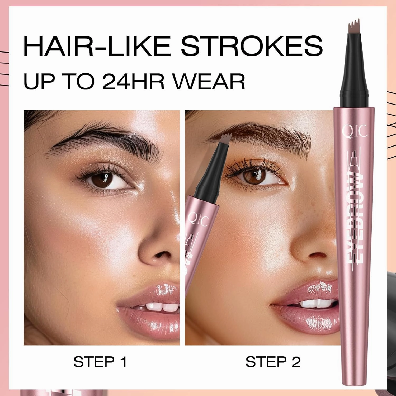 Q708 3D Microblading Eyebrow Pencil, Waterproof, 4-Tipped, Long-Lasting, Micro-Fork Applicator for Natural Brows, All Skin Tones(5#Brown)