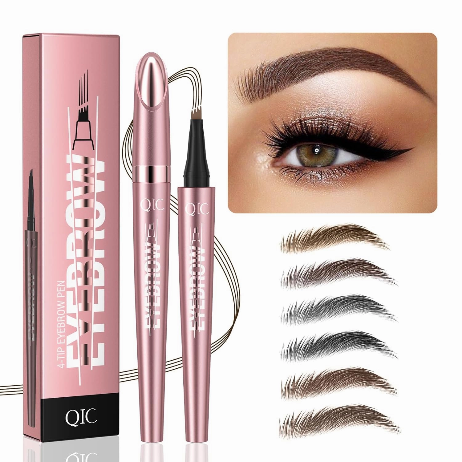 Q708 3D Microblading Eyebrow Pencil, Waterproof, 4-Tipped, Long-Lasting, Micro-Fork Applicator for Natural Brows, All Skin Tones(5#Brown)