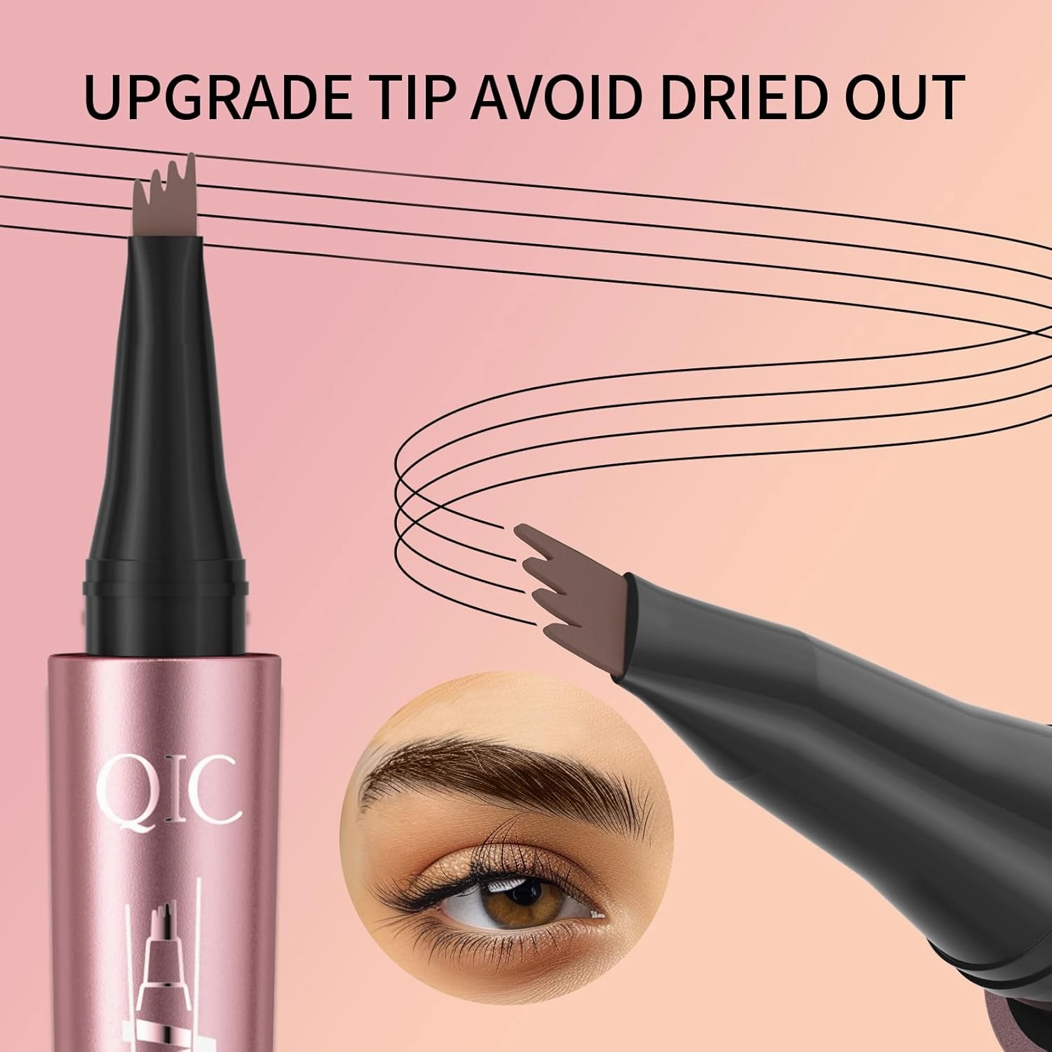 Q708 3D Microblading Eyebrow Pencil, Waterproof, 4-Tipped, Long-Lasting, Micro-Fork Applicator for Natural Brows, All Skin Tones(5#Brown)