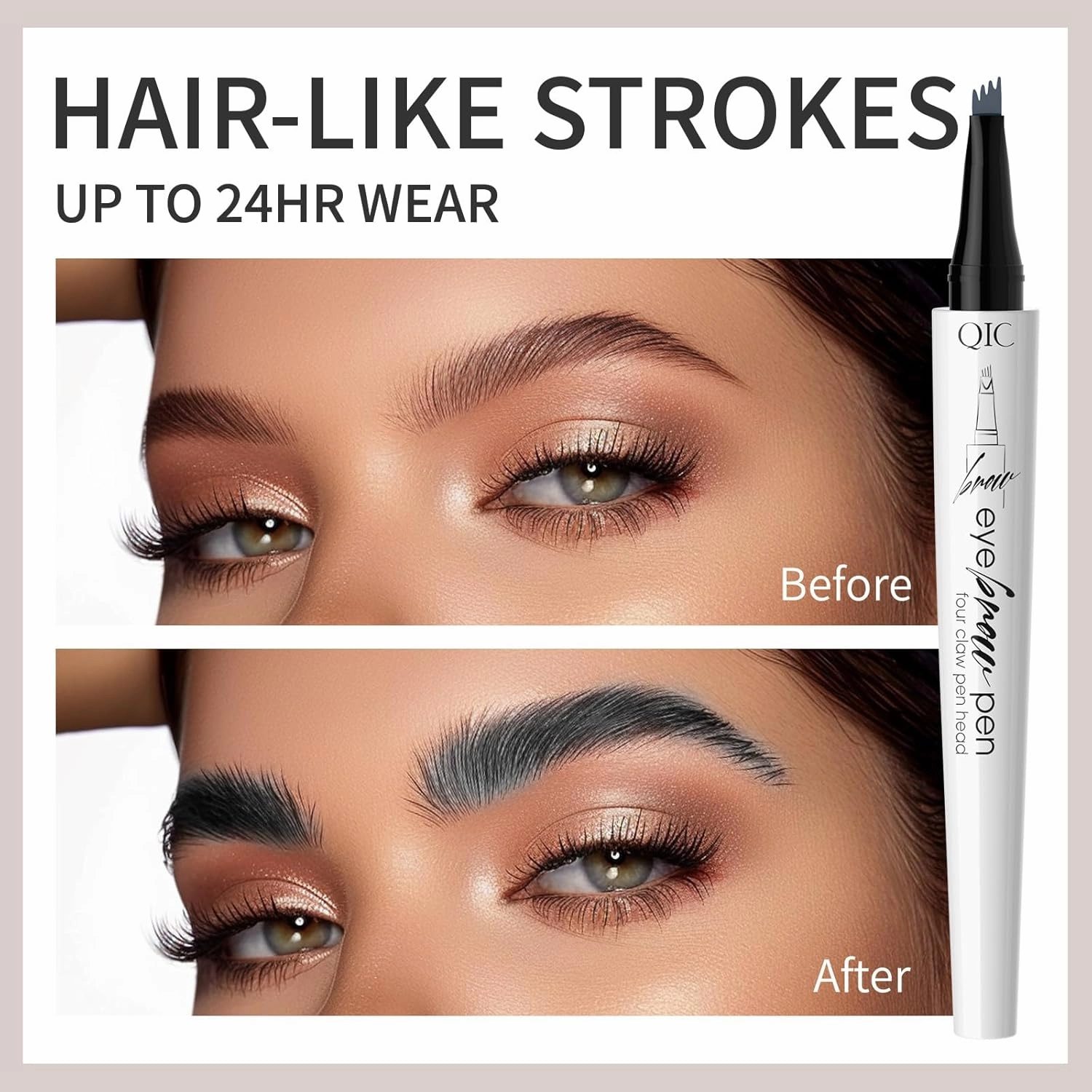 Q709 Brow Master – 4-Way Waterproof Eyebrow Pen for Effortless Brows (3#Grey)