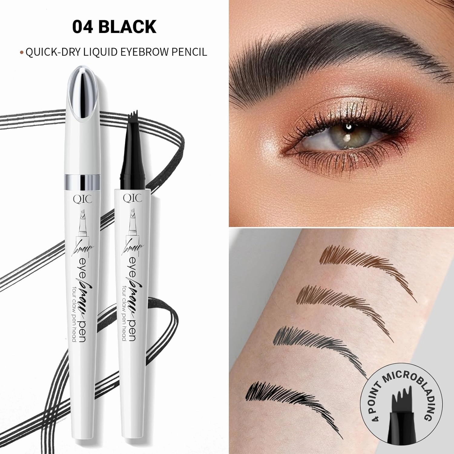 Q709 Brow Master – 4-Way Waterproof Eyebrow Pen for Effortless Brows (4#Black)