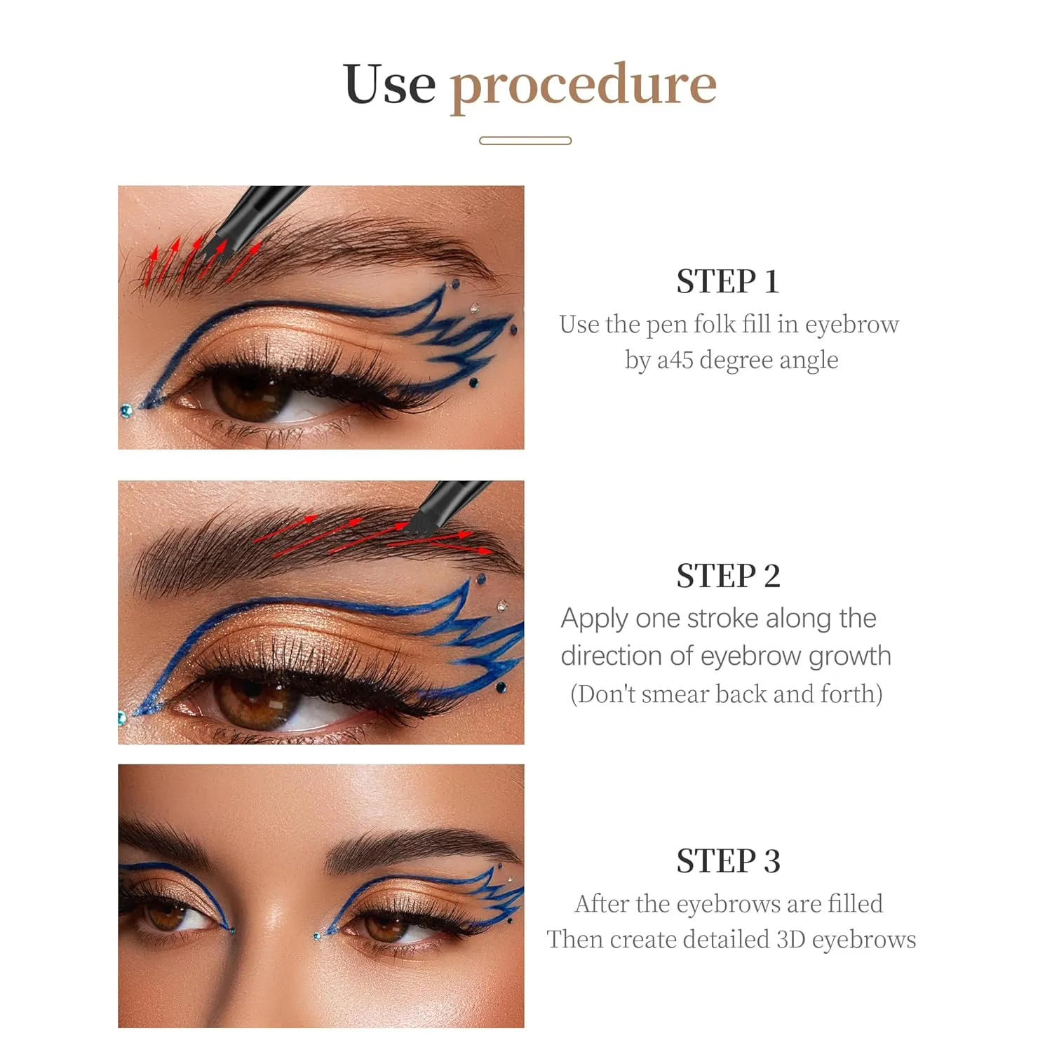Q710 2in1pen,4-Tip Brow pen&Eyeliner,Dcuble-ended design,wild eyebrow makeup,microblading eyebrow pen,waterproof,Soft nib,With one smooth stroke(2#Dark Brown)