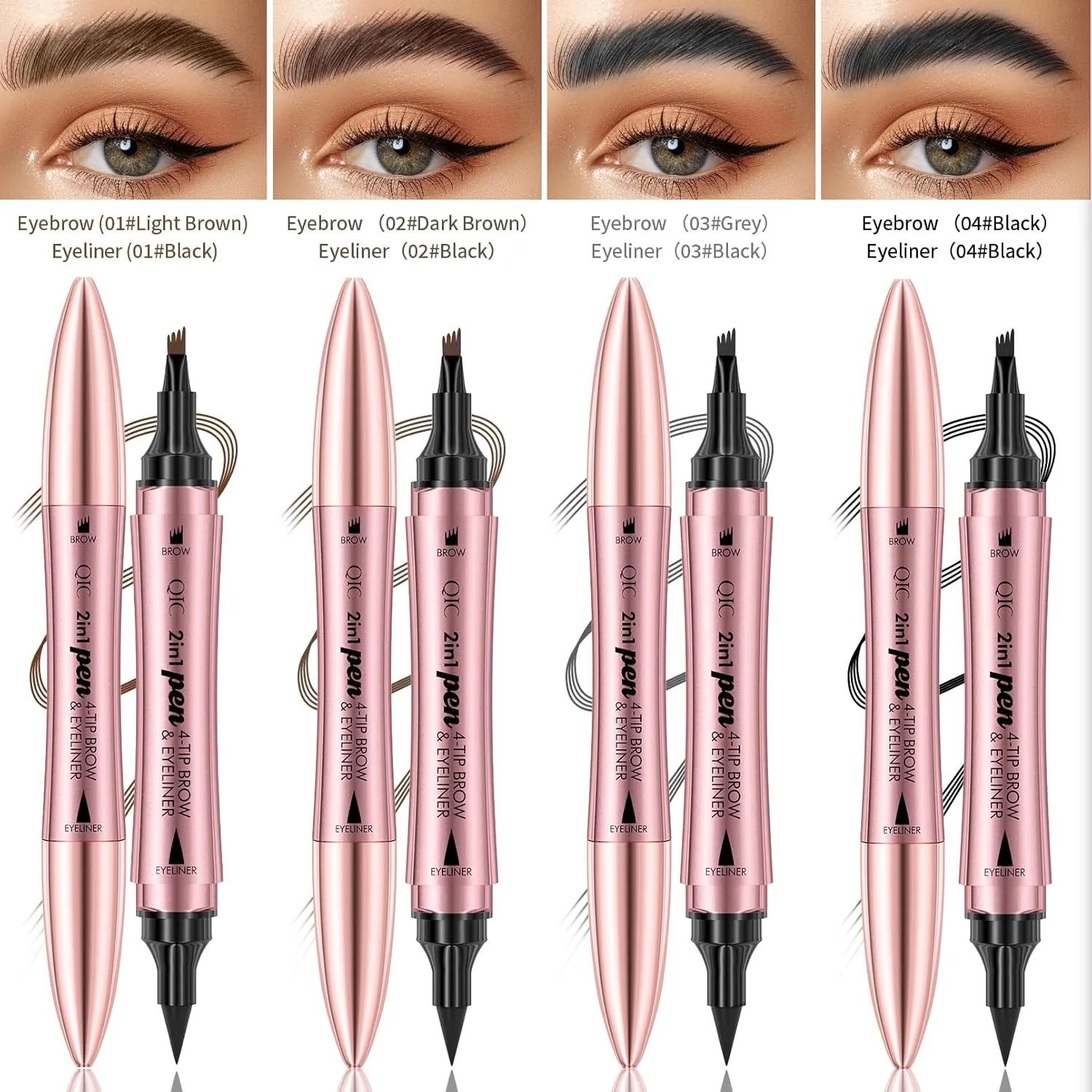Q710 2in1pen,4-Tip Brow pen&Eyeliner,Dcuble-ended design,wild eyebrow makeup,microblading eyebrow pen,waterproof,Soft nib,With one smooth stroke(2#Dark Brown)
