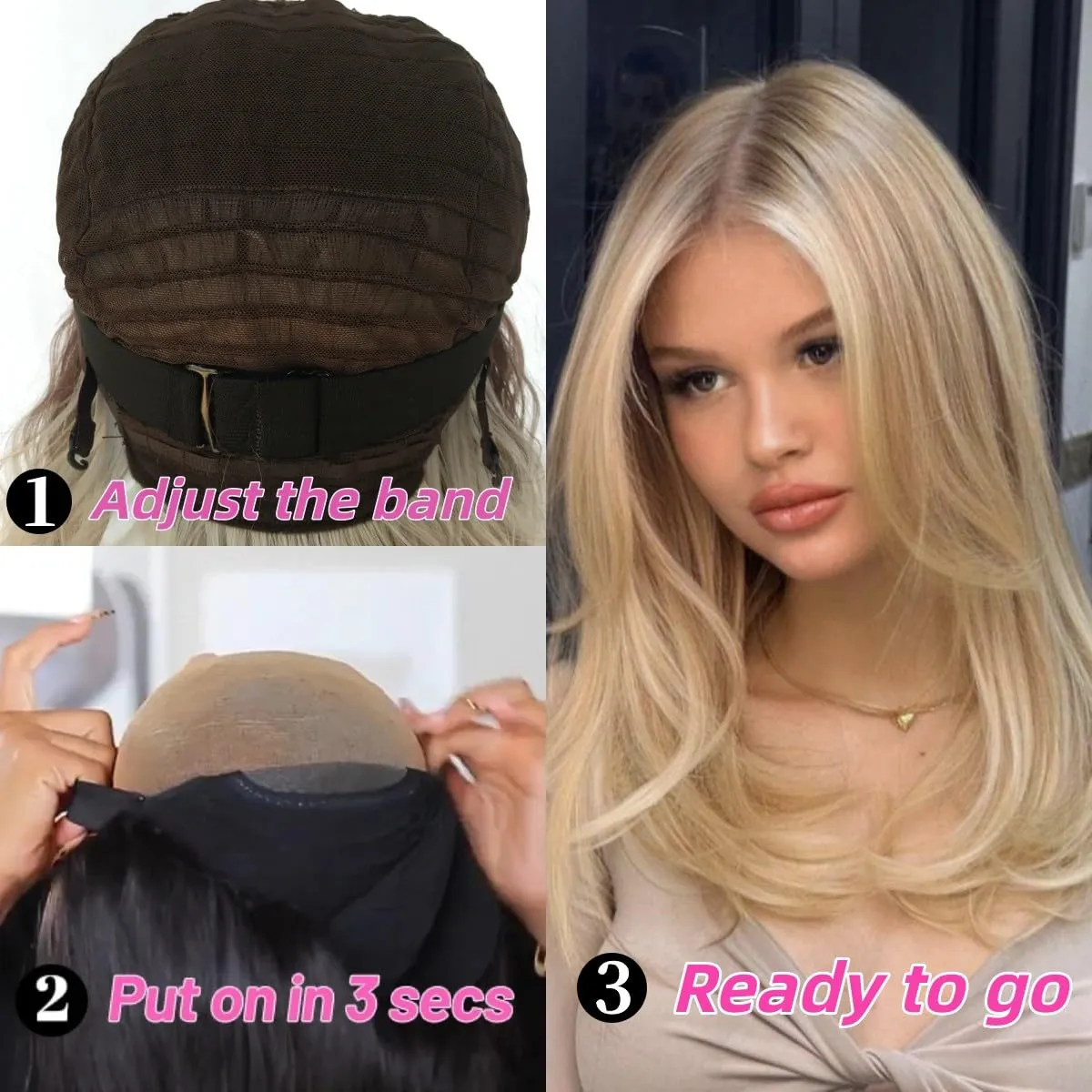 QDBOWIN 18" Wear Go Glueless Highlight Brown Lace Front Wig Natural Straight Glueless Ombre Brown Mixed Blonde Synthetic Wigs
