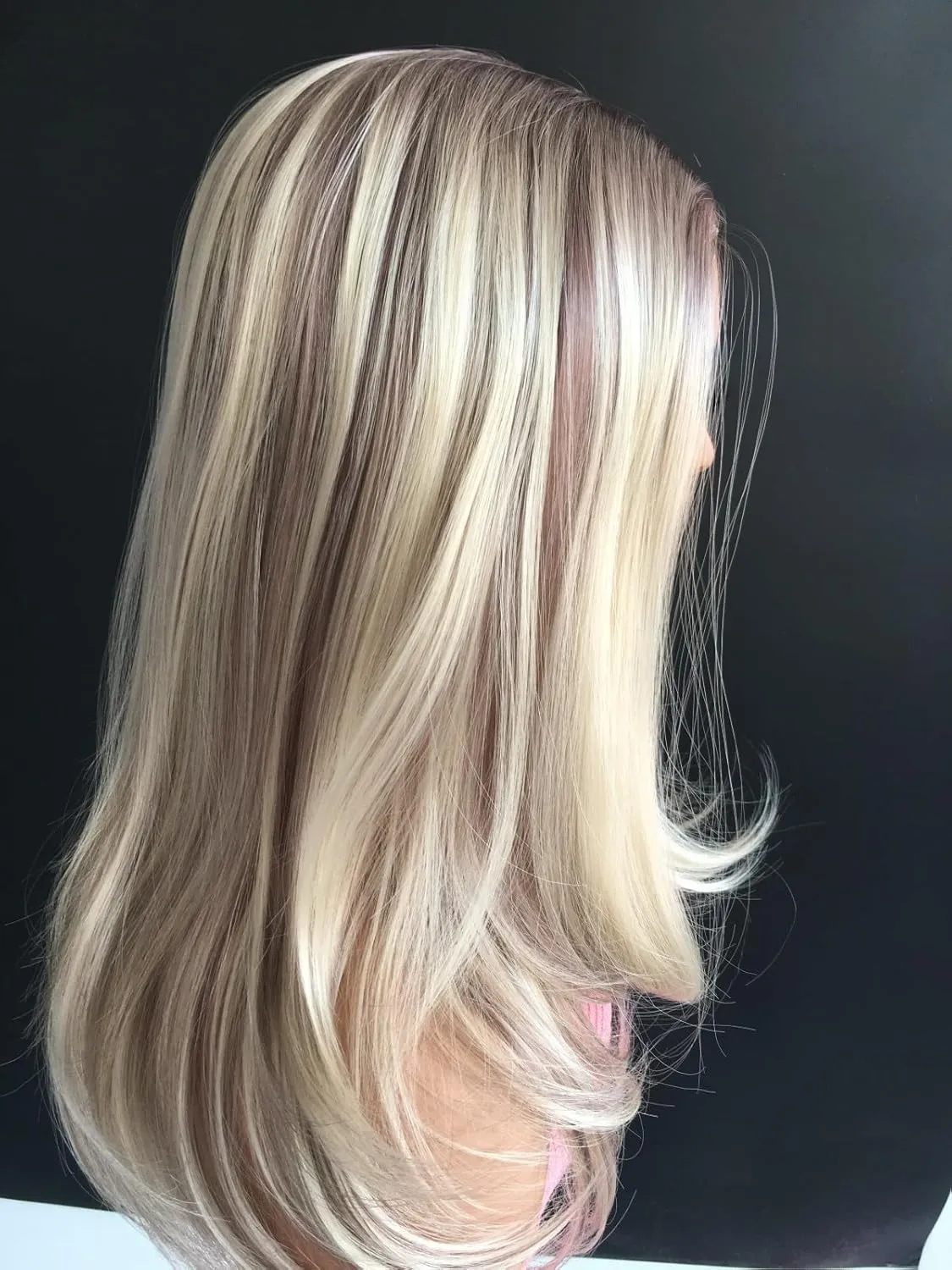 QDBOWIN 18" Wear Go Glueless Highlight Brown Lace Front Wig Natural Straight Glueless Ombre Brown Mixed Blonde Synthetic Wigs