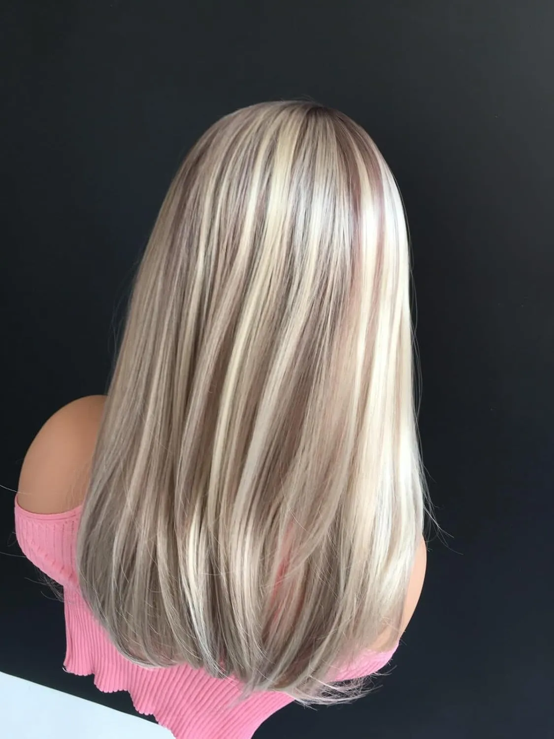 QDBOWIN 18" Wear Go Glueless Highlight Brown Lace Front Wig Natural Straight Glueless Ombre Brown Mixed Blonde Synthetic Wigs