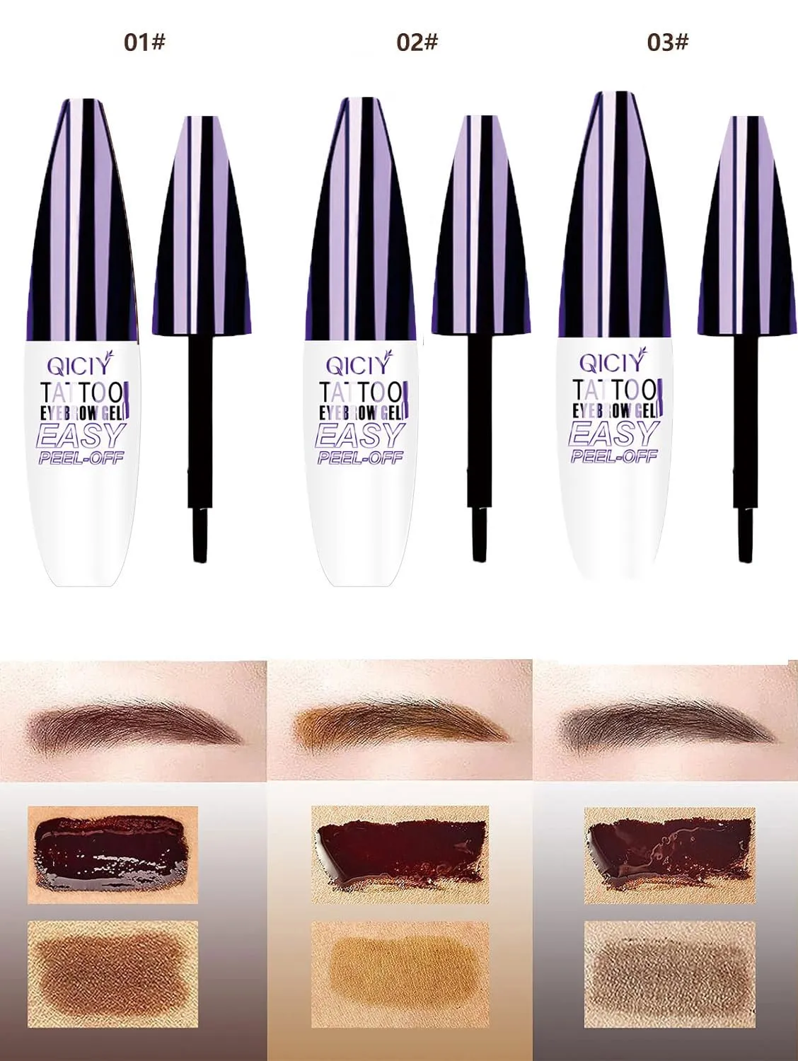 QICIY Easy Peel-Off Eyebrow Gel- Waterproof & Sweatproof,QICIY Tattoo Eyebrow Gel Easy Peel Off,For All Skin Types (#02)