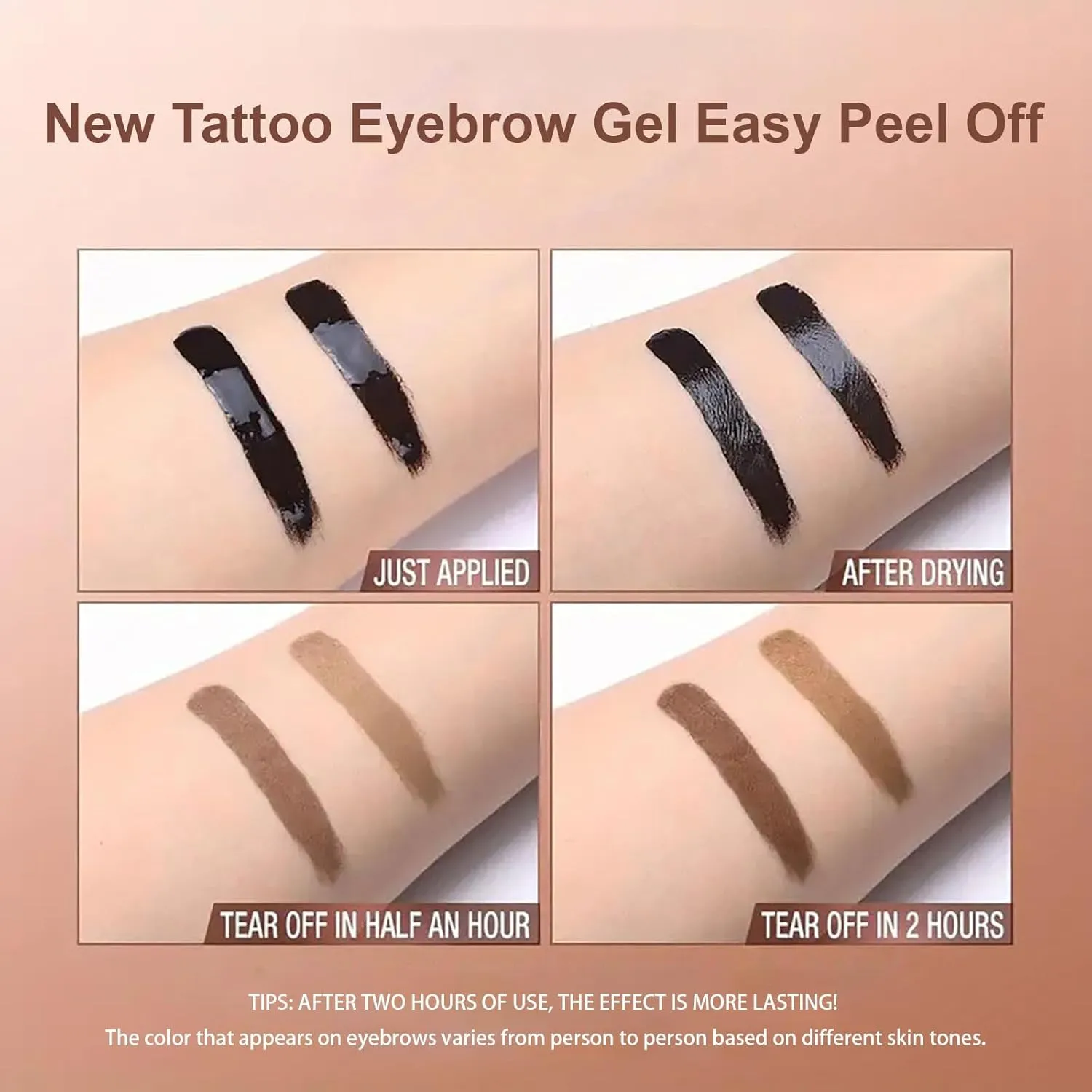 Qiciy Tattoo Eyebrow Gel Easy Peel Off, Easy Peel-Off Eyebrow Gels - Waterproof & Sweatproof for All Skin Types, Temporary Eyebrow-Gel, Long Lasting, Built in Brush (Black #3(2pcs))
