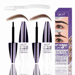 Qiciy Tattoo Eyebrow Gel Easy Peel Off, Easy Peel-Off Eyebrow Gel- Waterproof & Sweatproof, Create Clear and Thick Eyebrows, Gentle for All Skin Types (Brown #1(Q2))