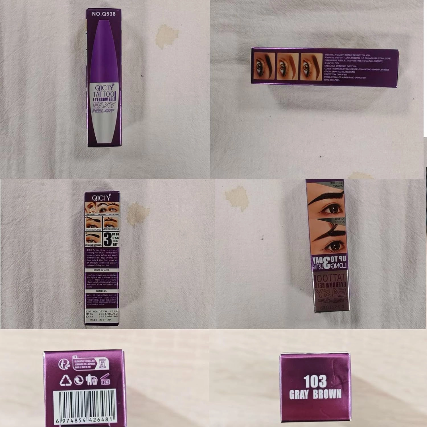 Qiciy Tattoo Eyebrow Gel Easy Peel Off, Easy Peel-Off Eyebrow Gel- Waterproof & Sweatproof, Create Clear and Thick Eyebrows, Gentle for All Skin Types (Brown #1(Q2))