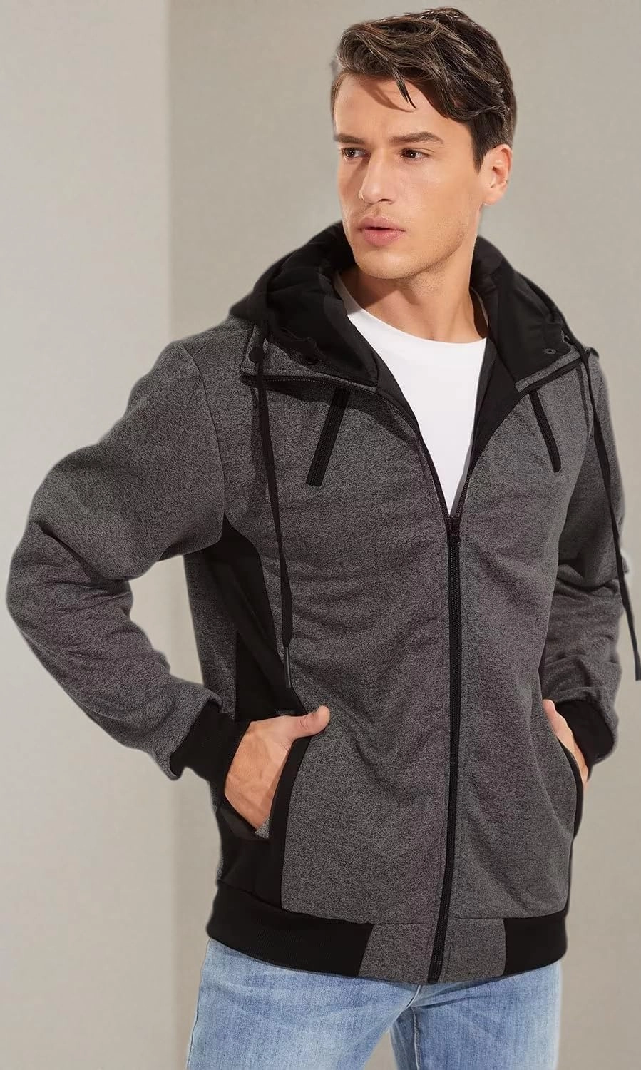 QPNGRP Mens Zipper Fleece Hoodie Sweatshirt Jacket