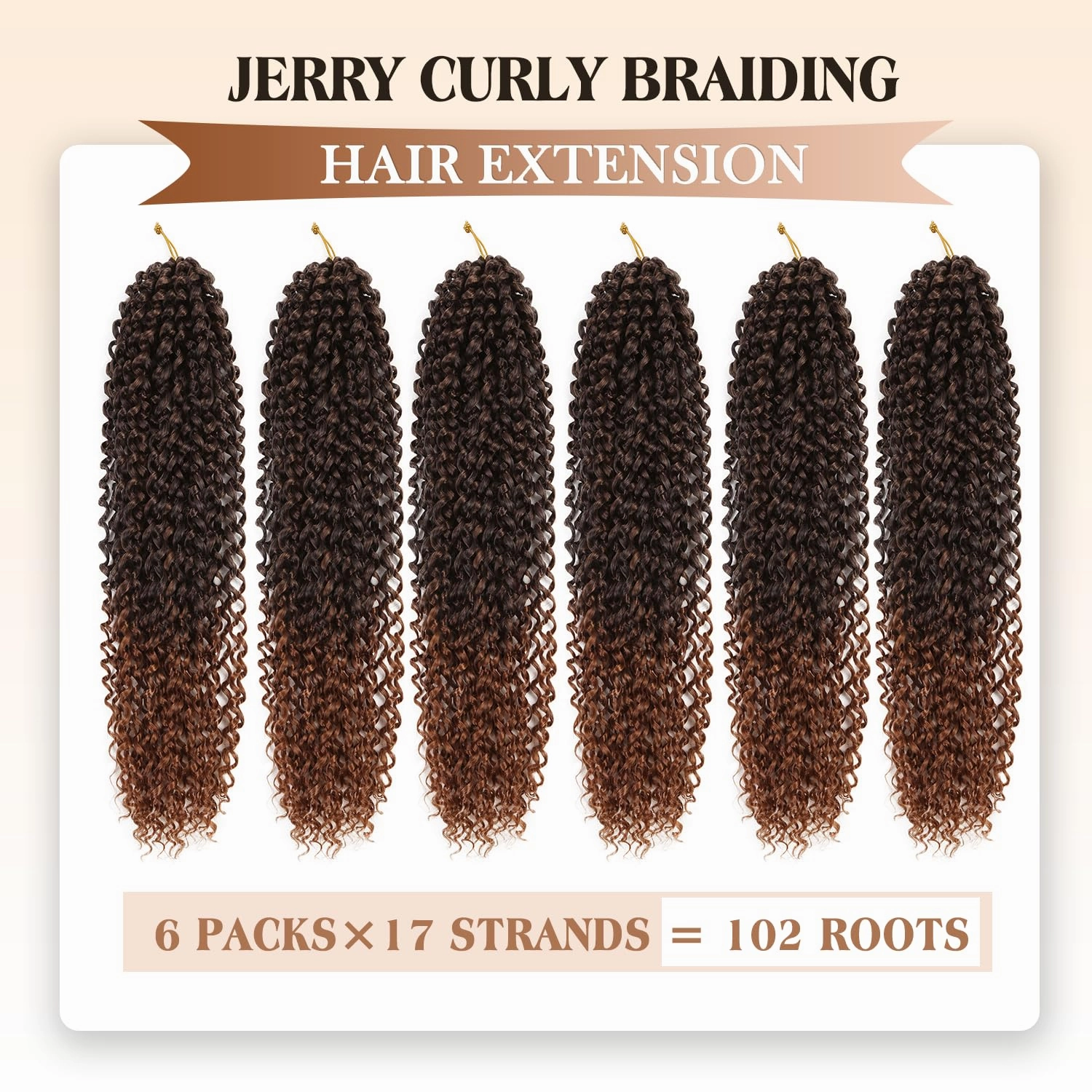 Quantum Love Kinky Curly Crochet Hair Short Marlybob Jerry Curly Ombre Brown Hair Extension for Black Women Short Passion Twist Synthetic Hair Extension (6 Pack18 Inches)
