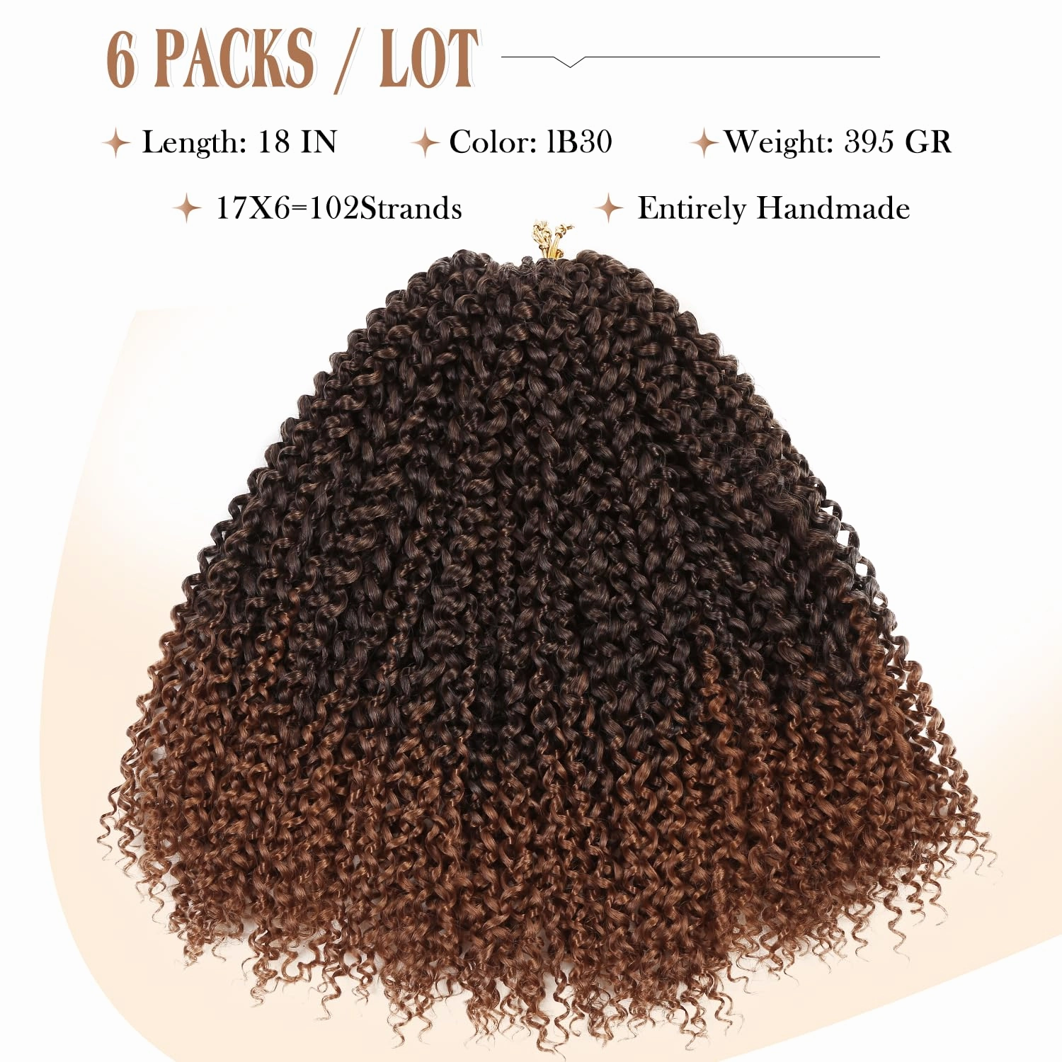 Quantum Love Kinky Curly Crochet Hair Short Marlybob Jerry Curly Ombre Brown Hair Extension for Black Women Short Passion Twist Synthetic Hair Extension (6 Pack18 Inches)