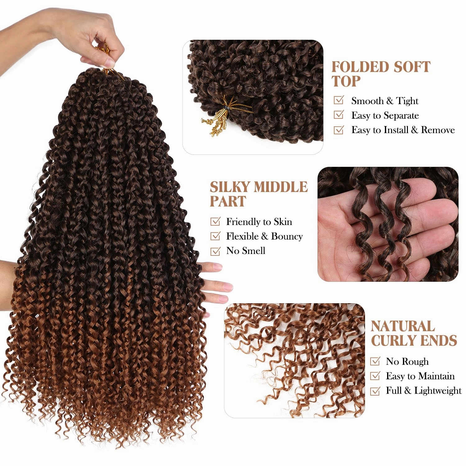 Quantum Love Kinky Curly Crochet Hair Short Marlybob Jerry Curly Ombre Brown Hair Extension for Black Women Short Passion Twist Synthetic Hair Extension (6 Pack18 Inches)