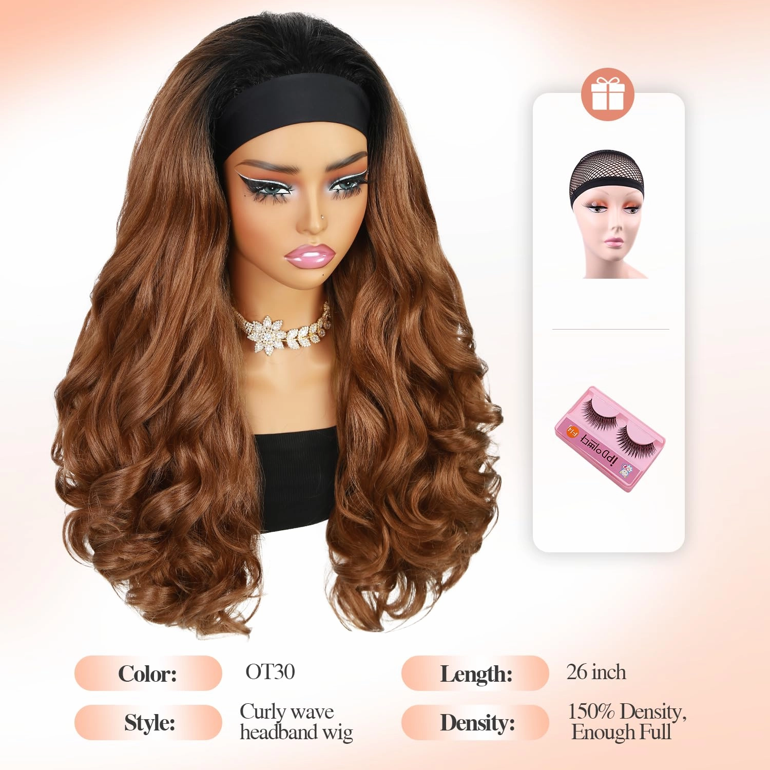 Quantum Love Yaki Curly Headband Wigs for Black Women Kinky Straight Mix Brown Headband Curly Ends Synthetic Wear and Go Glueless half Wig with Headbands Attached