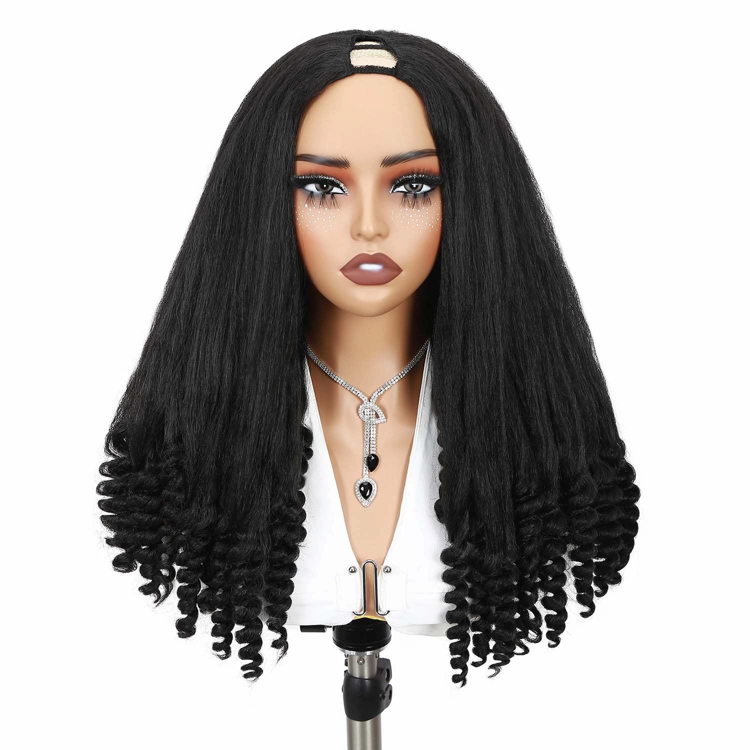 Quantum Love Yaki Curly V Part Wigs for Black Women Kinky Straifht Full Wig with Bouncy Curls 26Inch Soft Afro Curly Full Machine Synthetic Glueless Wigs for Women