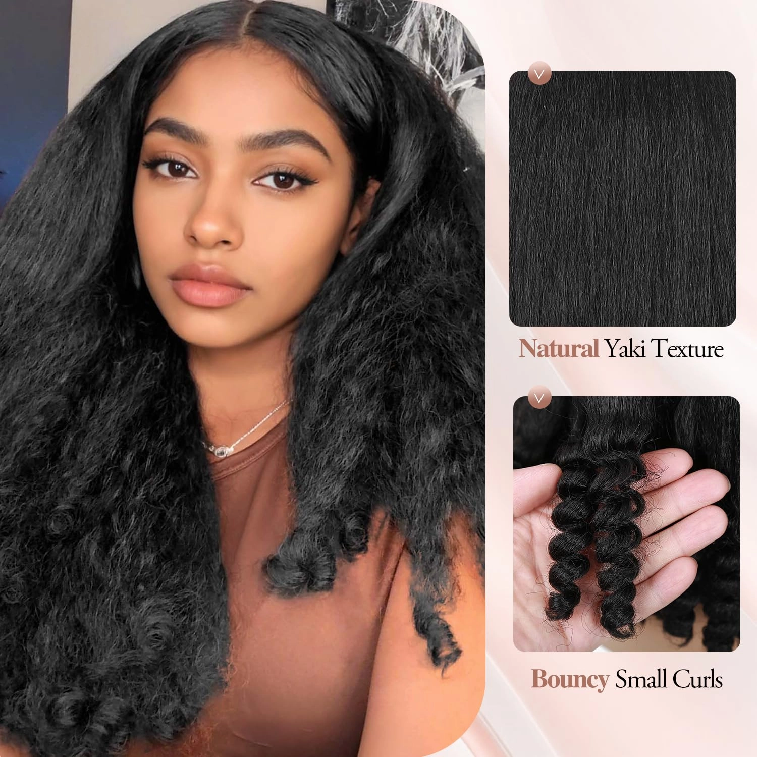 Quantum Love Yaki Curly V Part Wigs for Black Women Kinky Straifht Full Wig with Bouncy Curls 26Inch Soft Afro Curly Full Machine Synthetic Glueless Wigs for Women