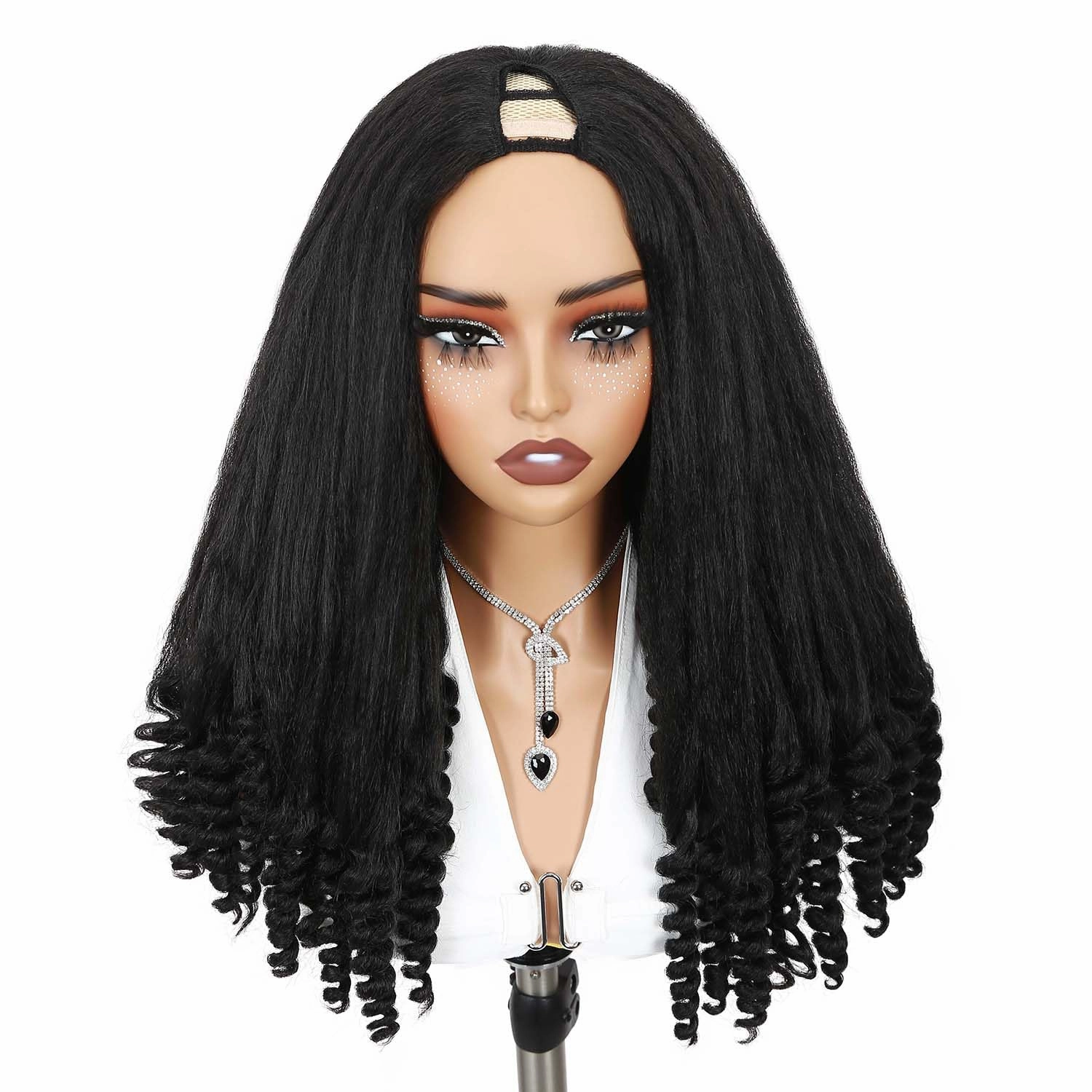 Quantum Love Yaki Curly V Part Wigs for Black Women Kinky Straifht Full Wig with Bouncy Curls 26Inch Soft Afro Curly Full Machine Synthetic Glueless Wigs for Women