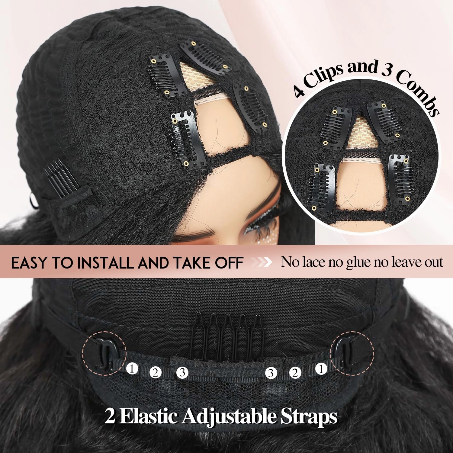 Quantum Love Yaki Curly V Part Wigs for Black Women Kinky Straifht Full Wig with Bouncy Curls 26Inch Soft Afro Curly Full Machine Synthetic Glueless Wigs for Women
