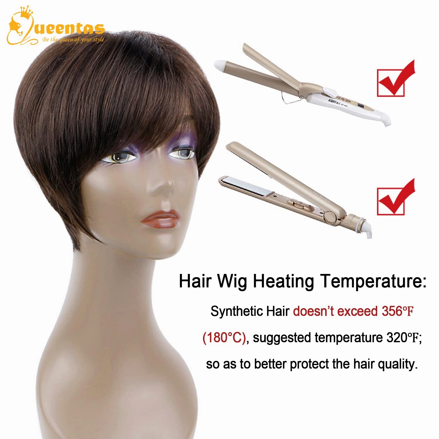 QUEENTAS Short Brown Pixie Cut Wig with Bangs Layered Straight Synthetic Short Hair Wigs for White and Black Women Daily Use(Black Cherry)